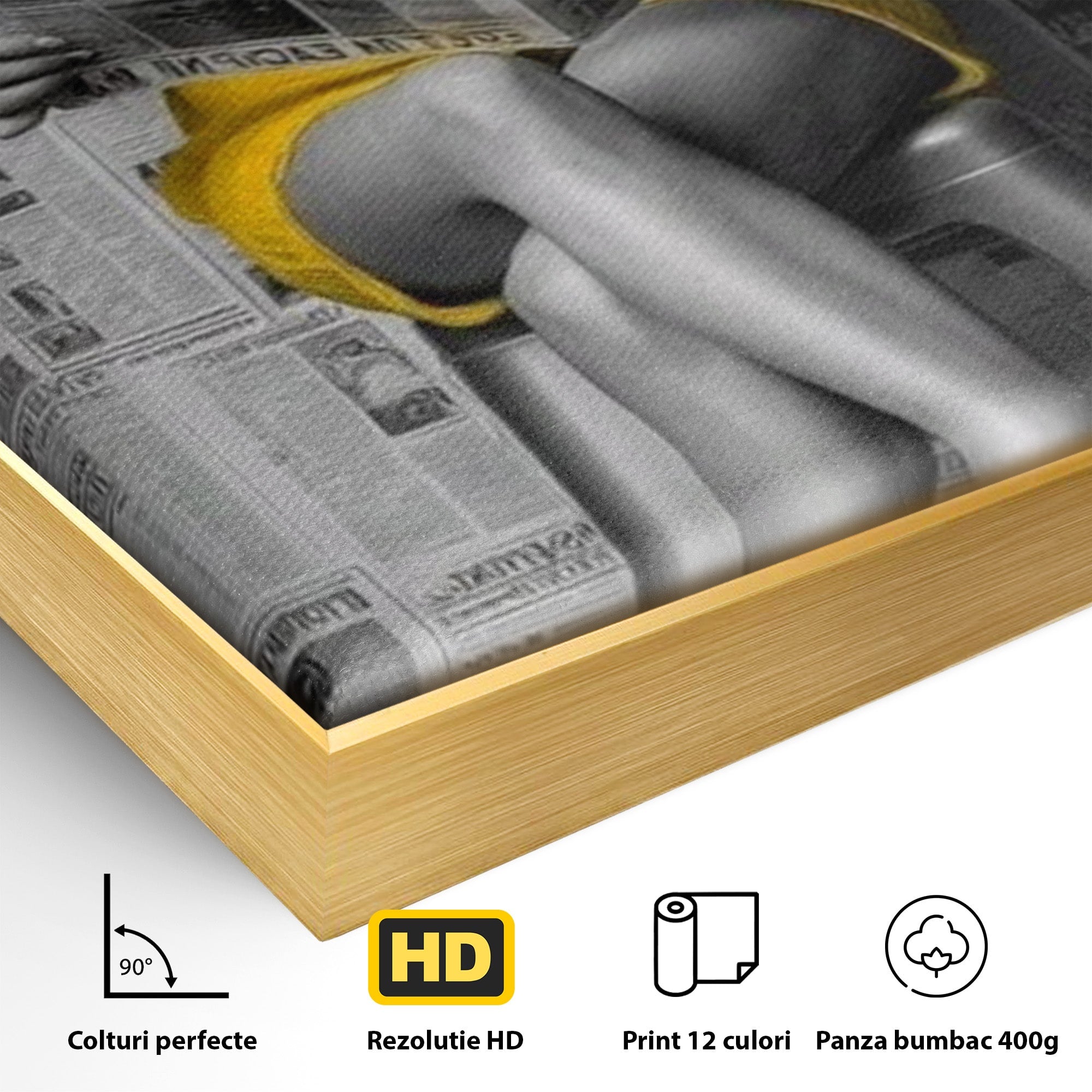 Tablou Canvas Premium LuxCanva® PI1280, Femeie Citind Ziarul, Galben, Scaun, Moda, Retro, Living, Culori Vibrante