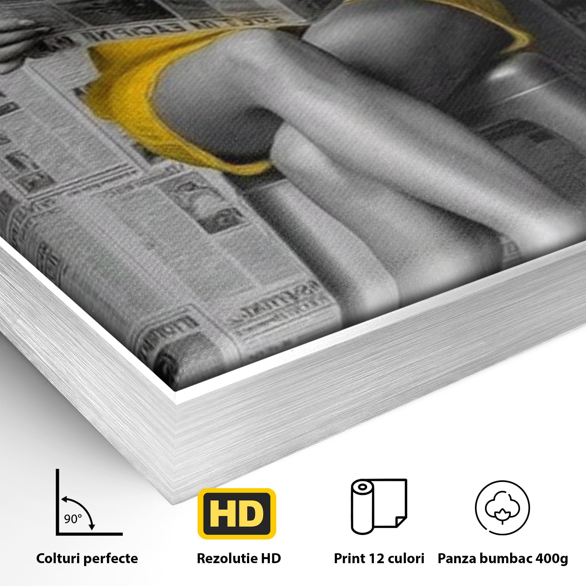Tablou Canvas Premium LuxCanva® PI1280, Femeie Citind Ziarul, Galben, Scaun, Moda, Retro, Living, Culori Vibrante