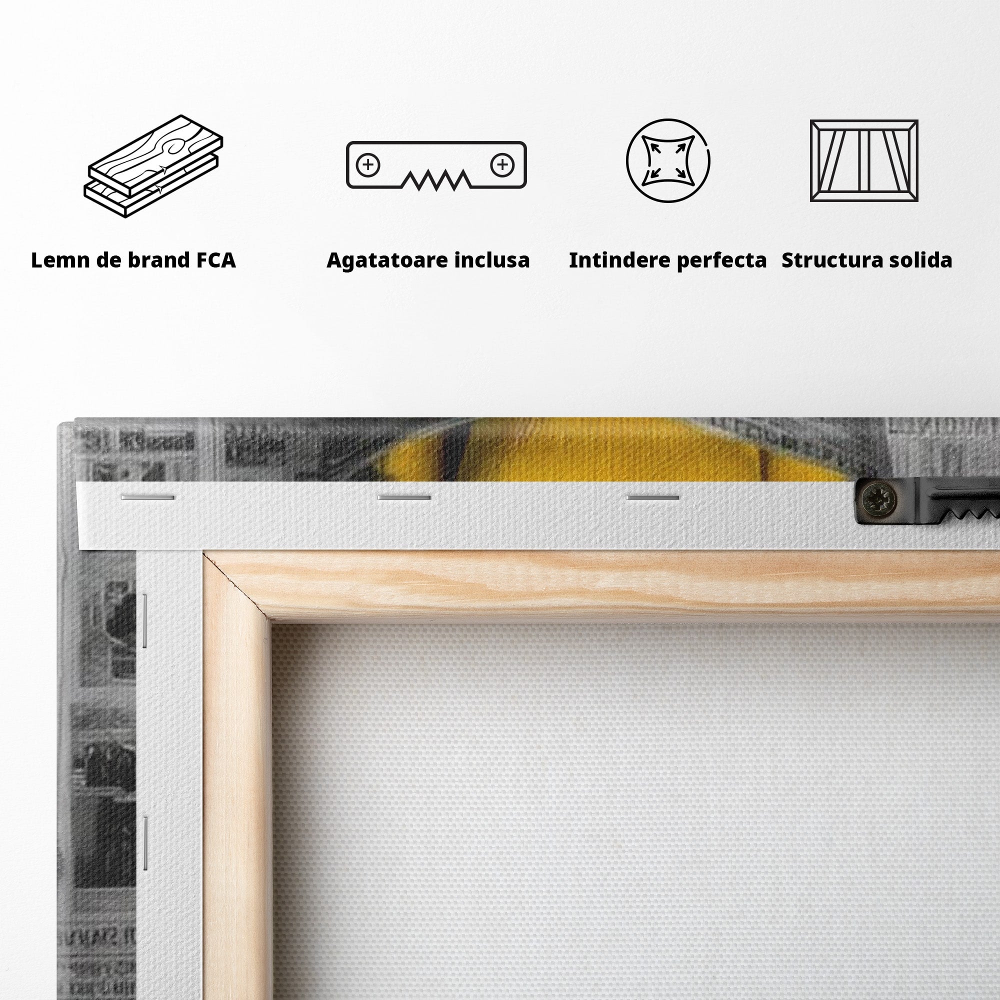Tablou Canvas Premium LuxCanva® PI1280, Femeie Citind Ziarul, Galben, Scaun, Moda, Retro, Living, Culori Vibrante