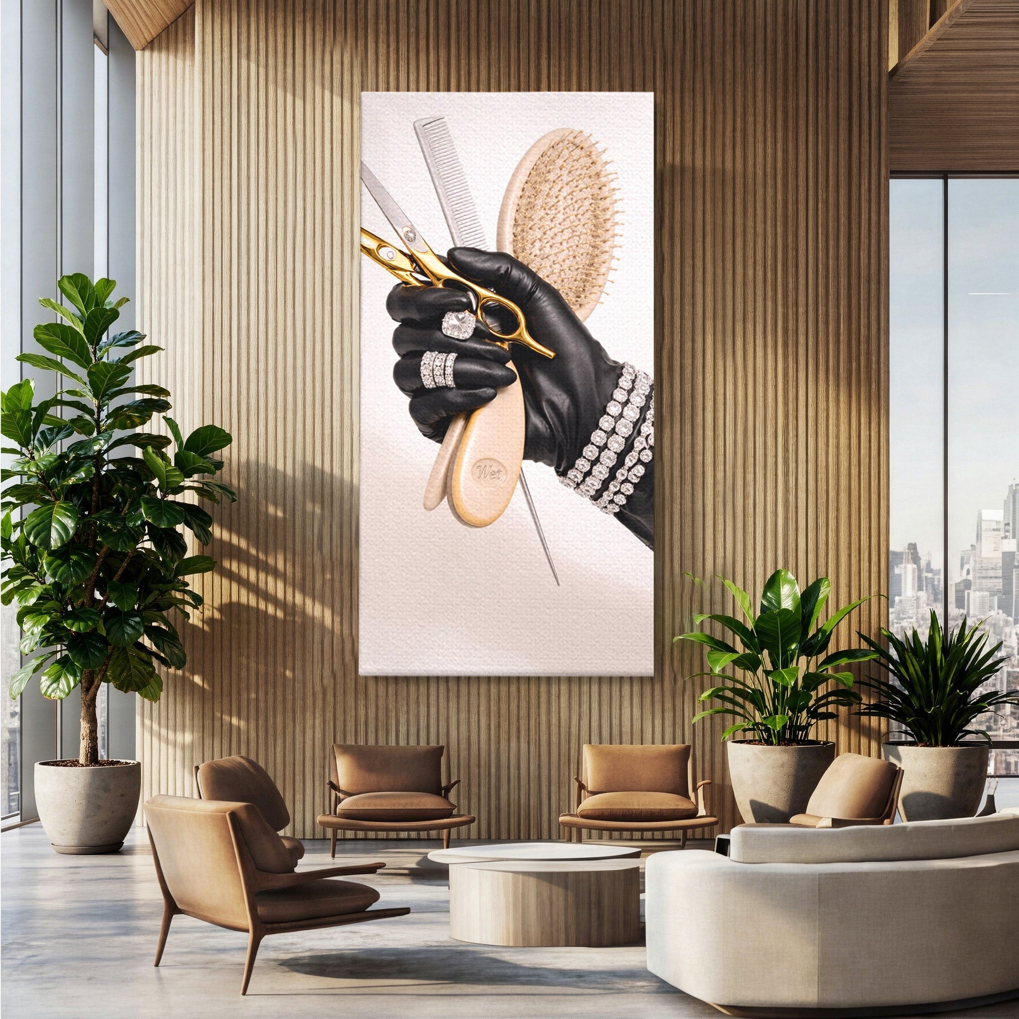 Tablou Canvas Premium LuxCanva® PI1281, Eleganta Coaforului, Perie, Eleganta, Bijuterii, Glamour, Birou, Culori Vibrante