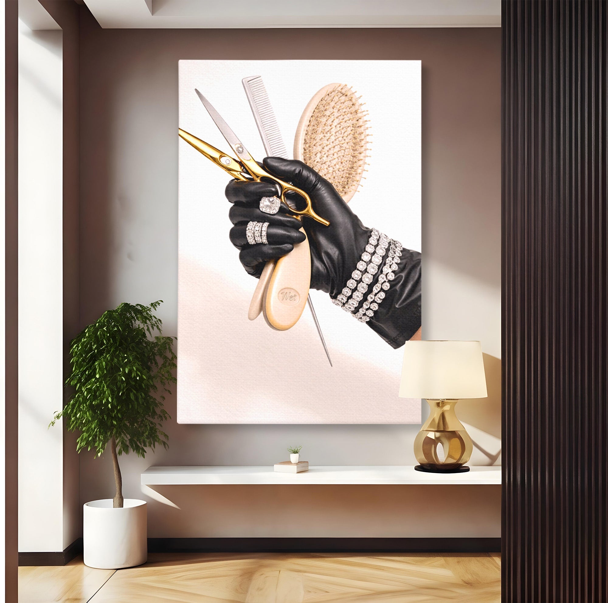 Tablou Canvas Premium LuxCanva® PI1281, Eleganta Coaforului, Perie, Eleganta, Bijuterii, Glamour, Birou, Culori Vibrante