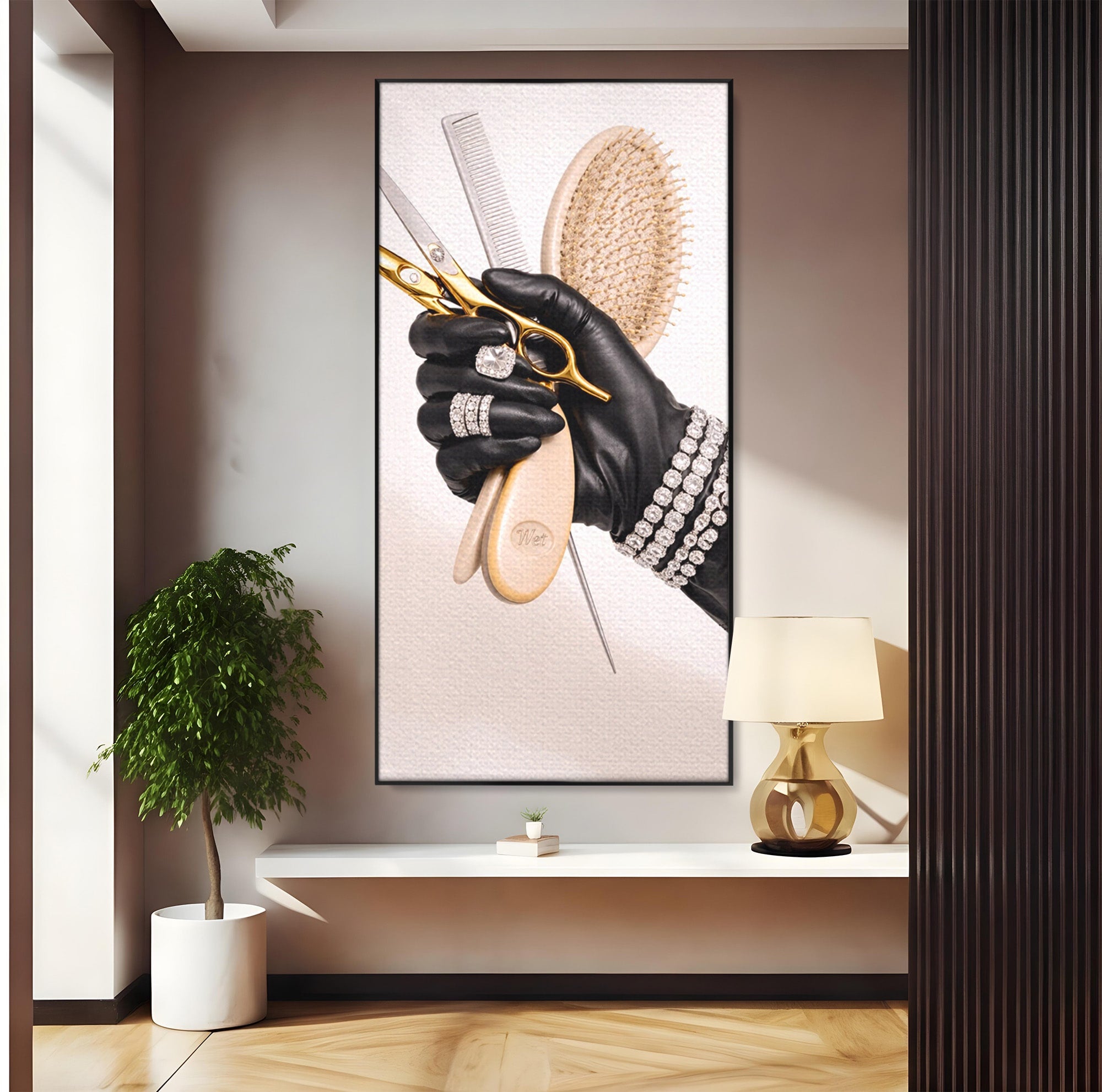Tablou Canvas Premium LuxCanva® PI1281, Eleganta Coaforului, Perie, Eleganta, Bijuterii, Glamour, Birou, Culori Vibrante