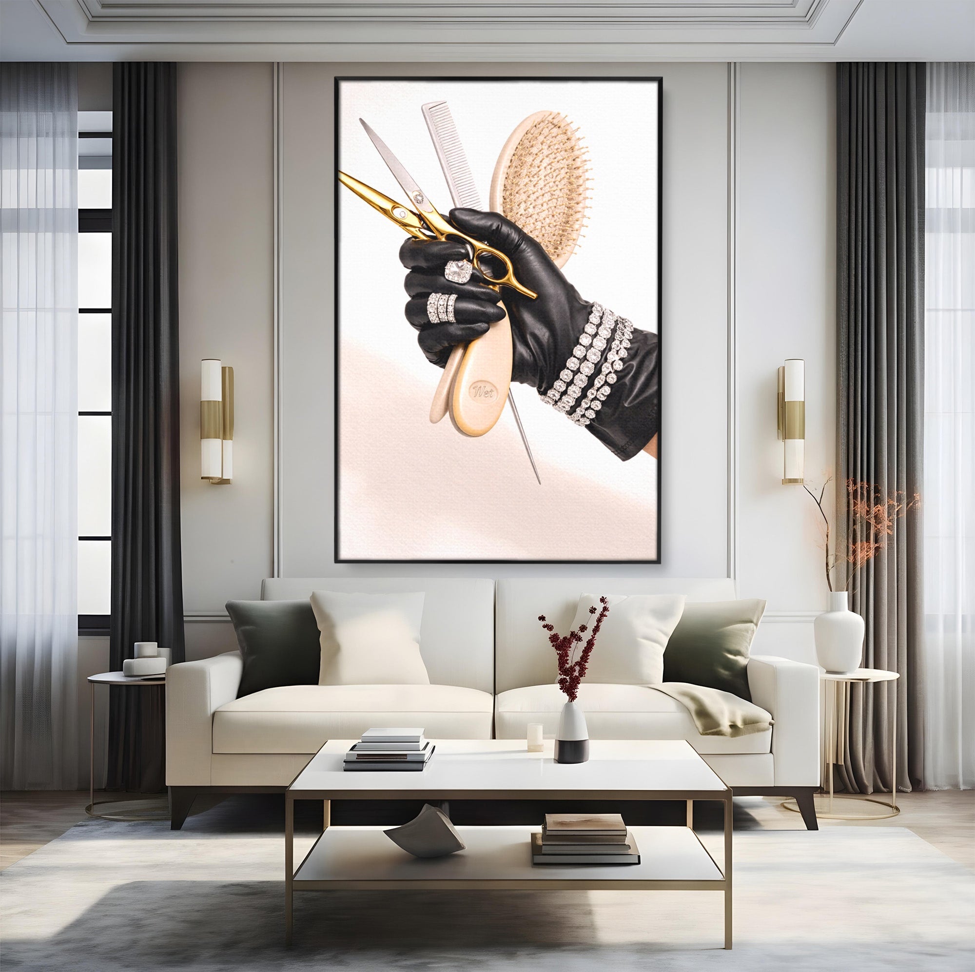 Tablou Canvas Premium LuxCanva® PI1281, Eleganta Coaforului, Perie, Eleganta, Bijuterii, Glamour, Birou, Culori Vibrante