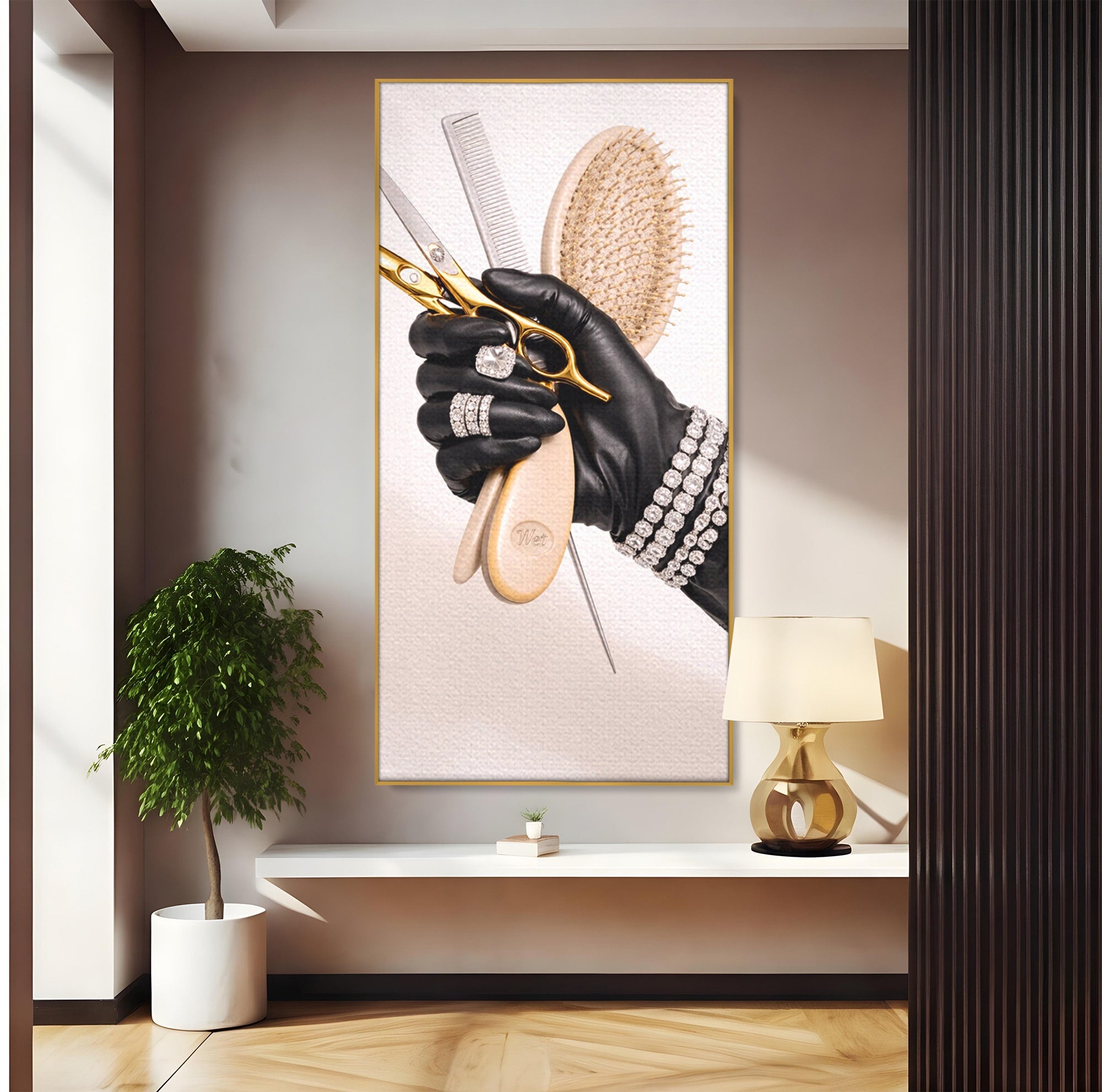 Tablou Canvas Premium LuxCanva® PI1281, Eleganta Coaforului, Perie, Eleganta, Bijuterii, Glamour, Birou, Culori Vibrante