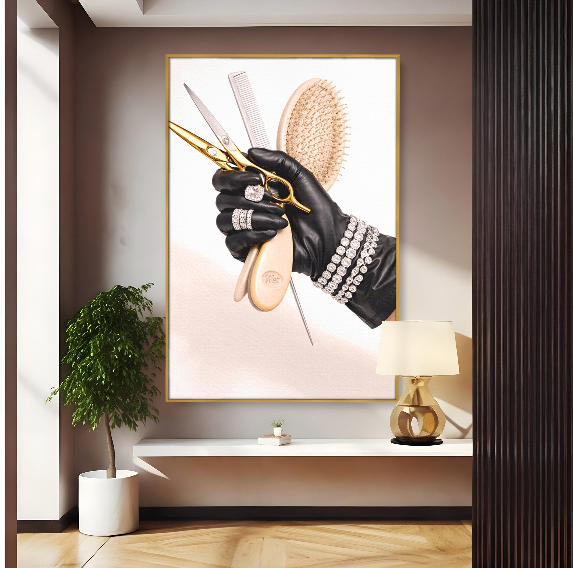 Tablou Canvas Premium LuxCanva® PI1281, Eleganta Coaforului, Perie, Eleganta, Bijuterii, Glamour, Birou, Culori Vibrante