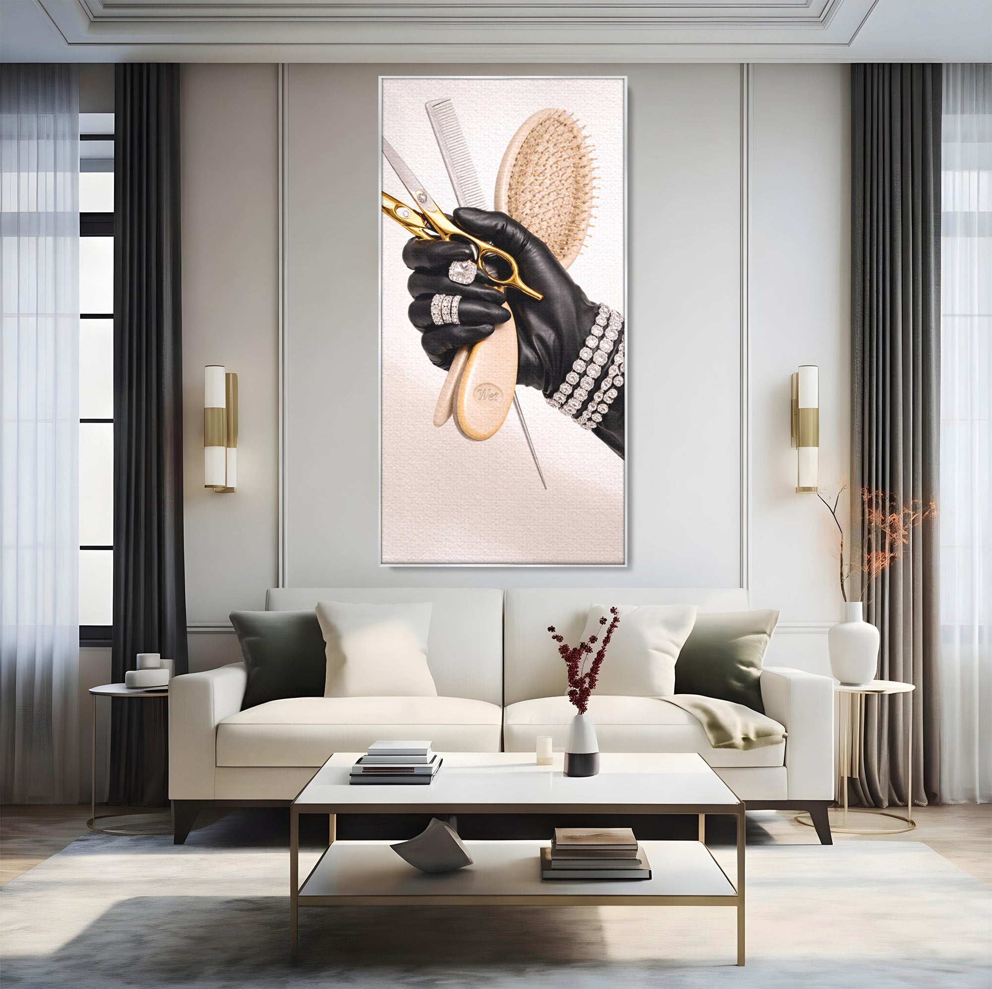 Tablou Canvas Premium LuxCanva® PI1281, Eleganta Coaforului, Perie, Eleganta, Bijuterii, Glamour, Birou, Culori Vibrante