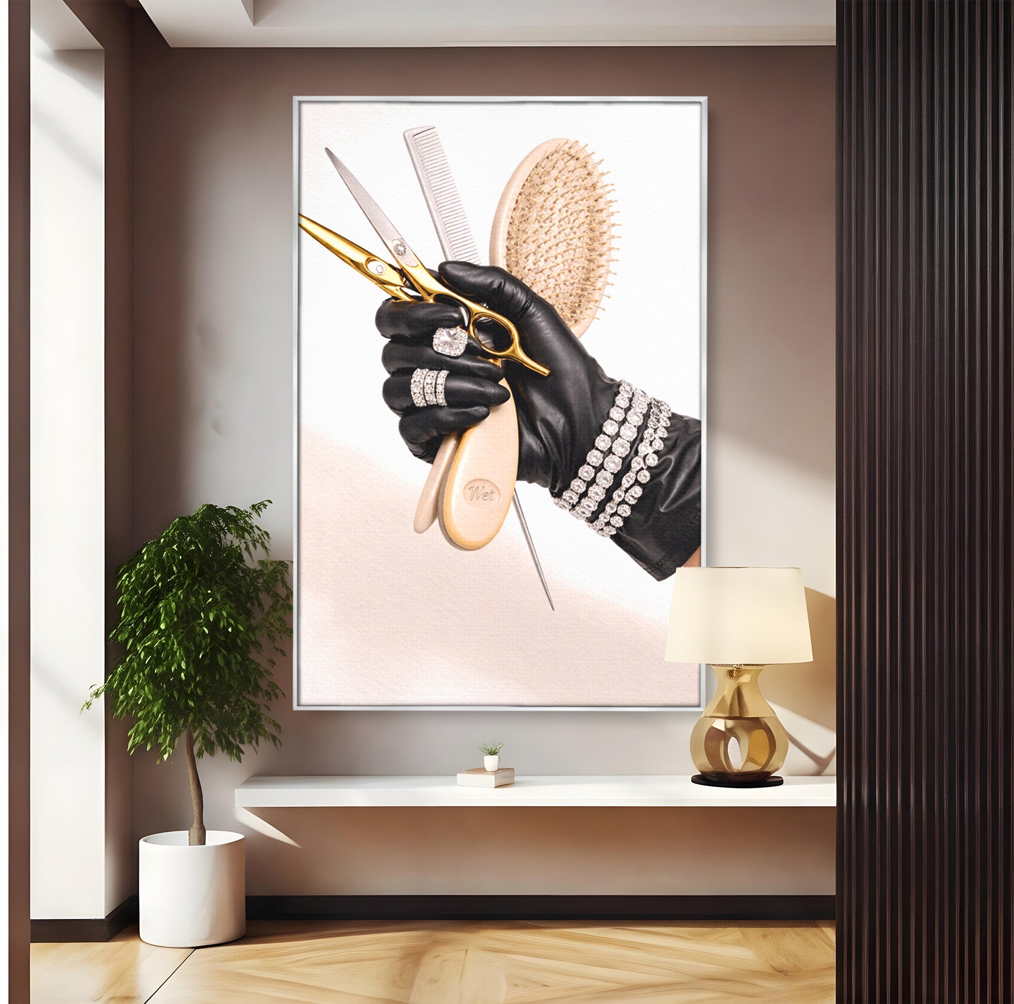 Tablou Canvas Premium LuxCanva® PI1281, Eleganta Coaforului, Perie, Eleganta, Bijuterii, Glamour, Birou, Culori Vibrante