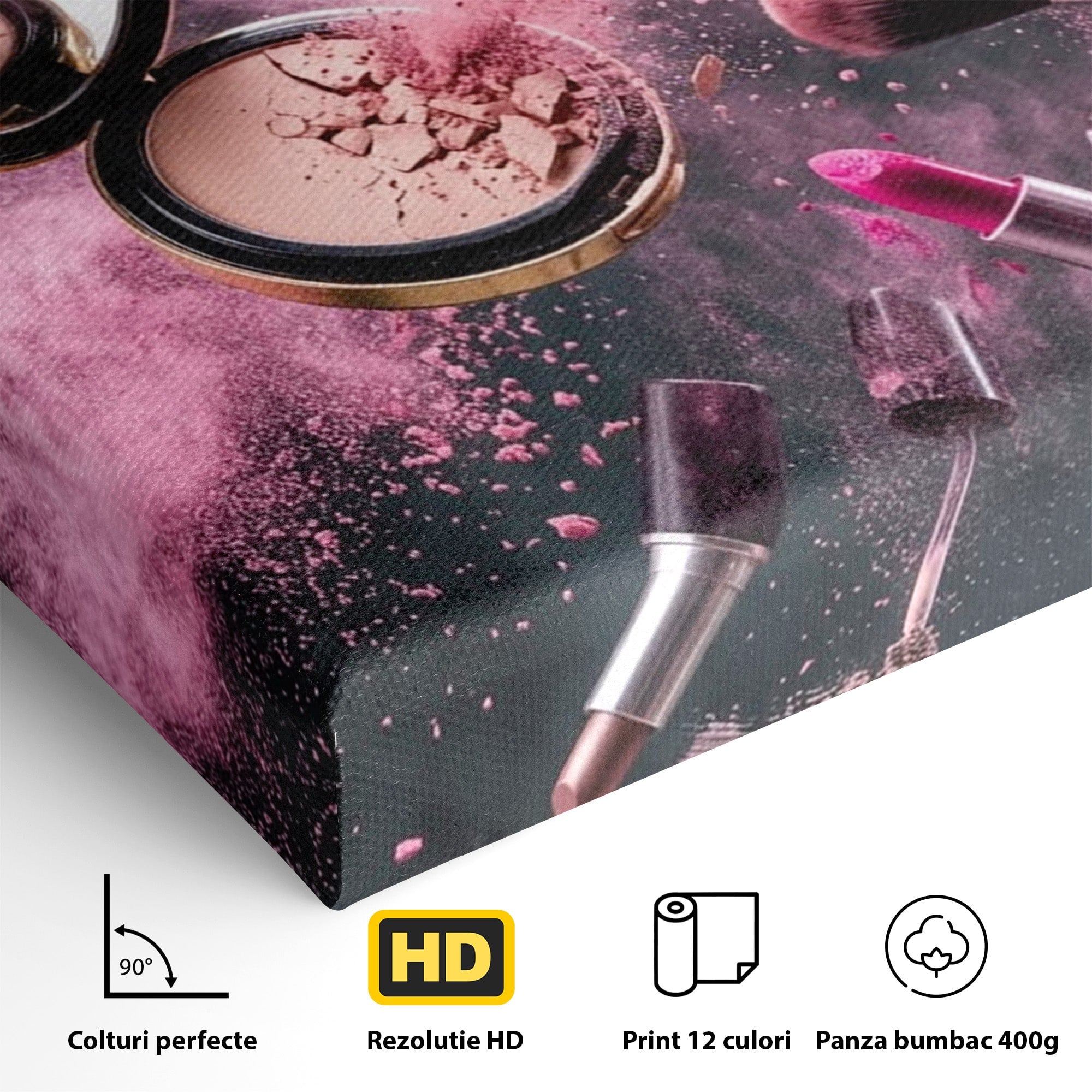 Tablou Canvas Premium LuxCanva® PI1282, Explozie De Frumusete, Machiaj, Fard, Roz, Arta, Dormitor, Culori Vibrante