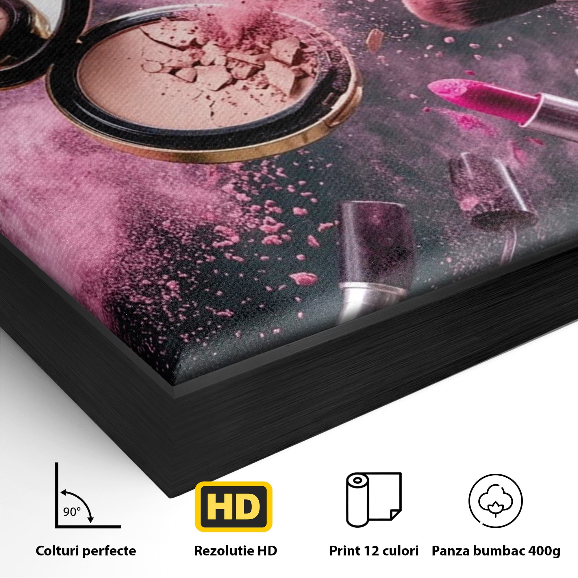 Tablou Canvas Premium LuxCanva® PI1282, Explozie De Frumusete, Machiaj, Fard, Roz, Arta, Dormitor, Culori Vibrante