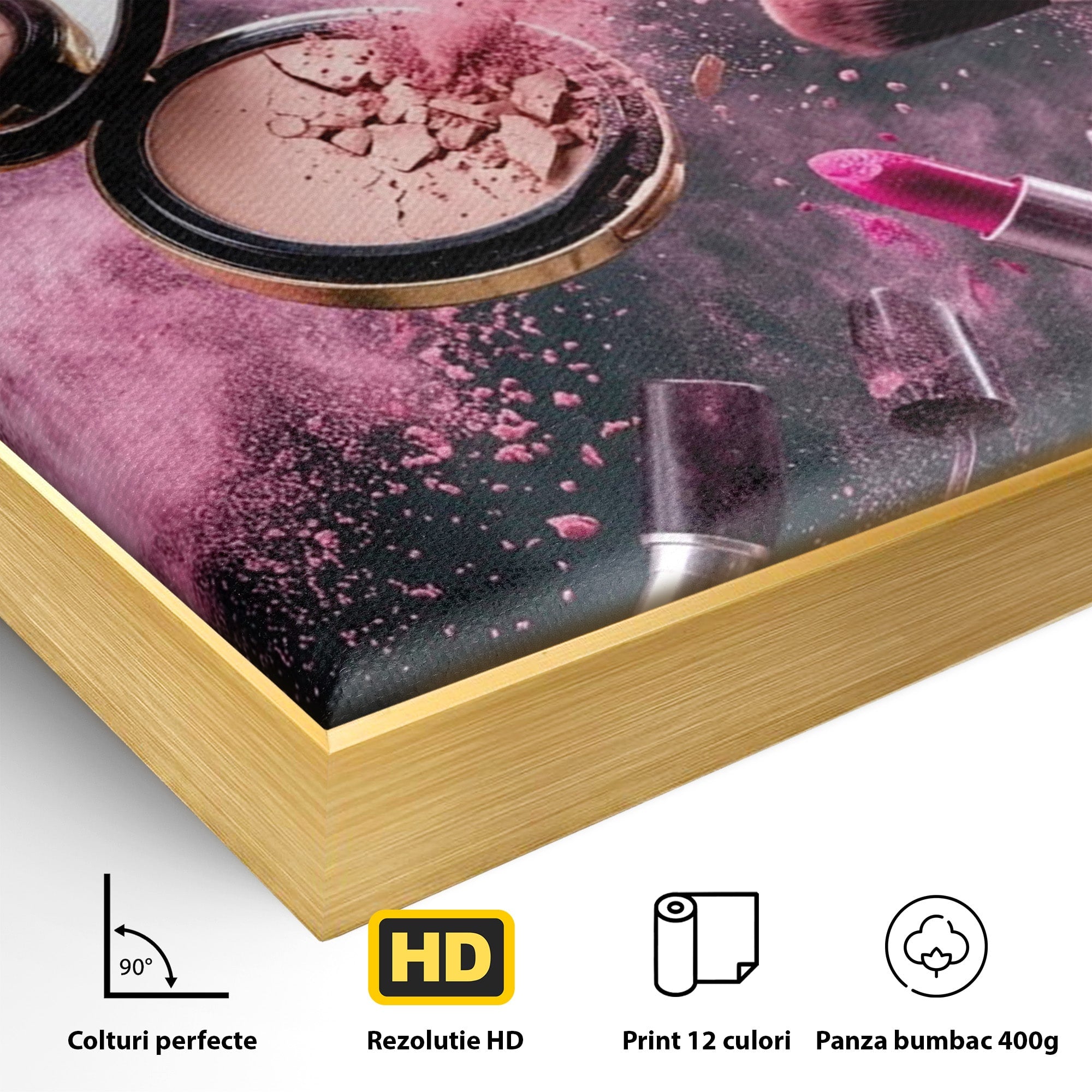 Tablou Canvas Premium LuxCanva® PI1282, Explozie De Frumusete, Machiaj, Fard, Roz, Arta, Dormitor, Culori Vibrante