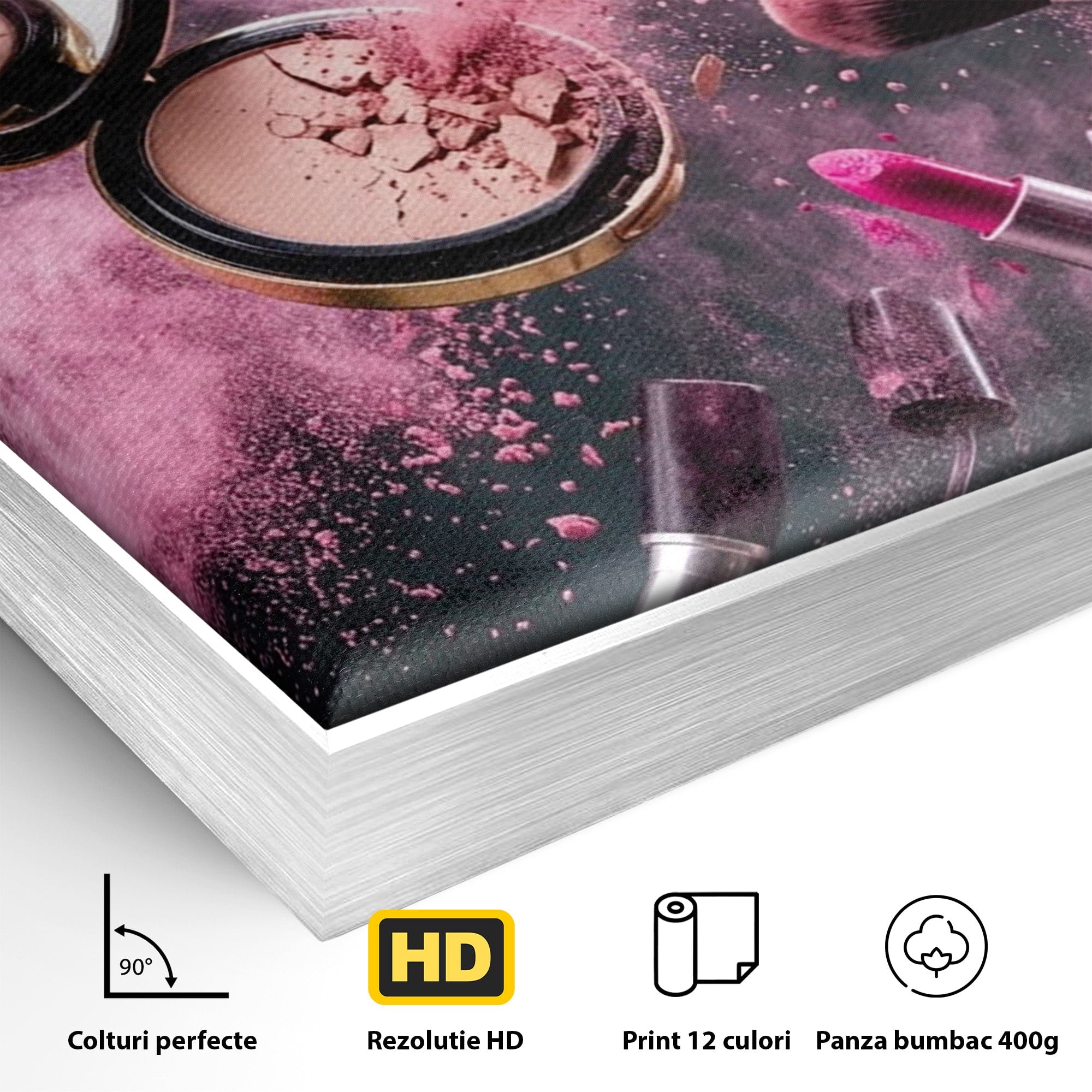 Tablou Canvas Premium LuxCanva® PI1282, Explozie De Frumusete, Machiaj, Fard, Roz, Arta, Dormitor, Culori Vibrante