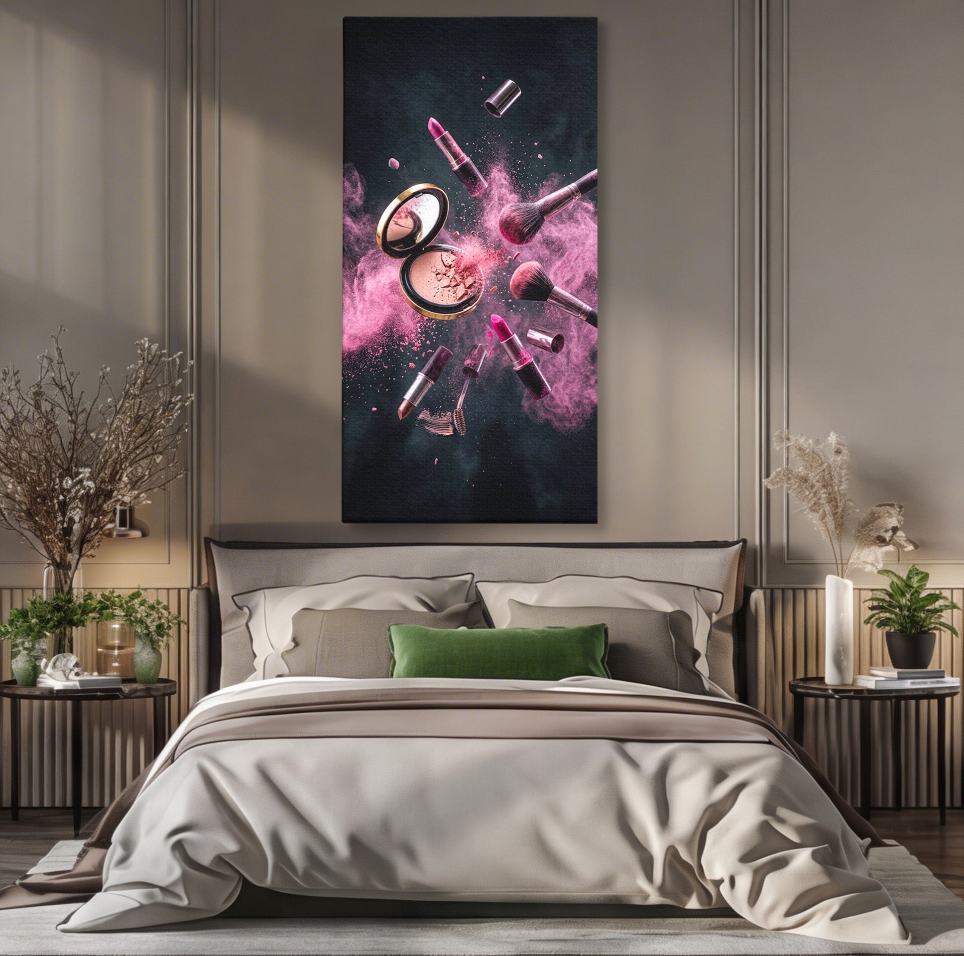 Tablou Canvas Premium LuxCanva® PI1282, Explozie De Frumusete, Machiaj, Fard, Roz, Arta, Dormitor, Culori Vibrante