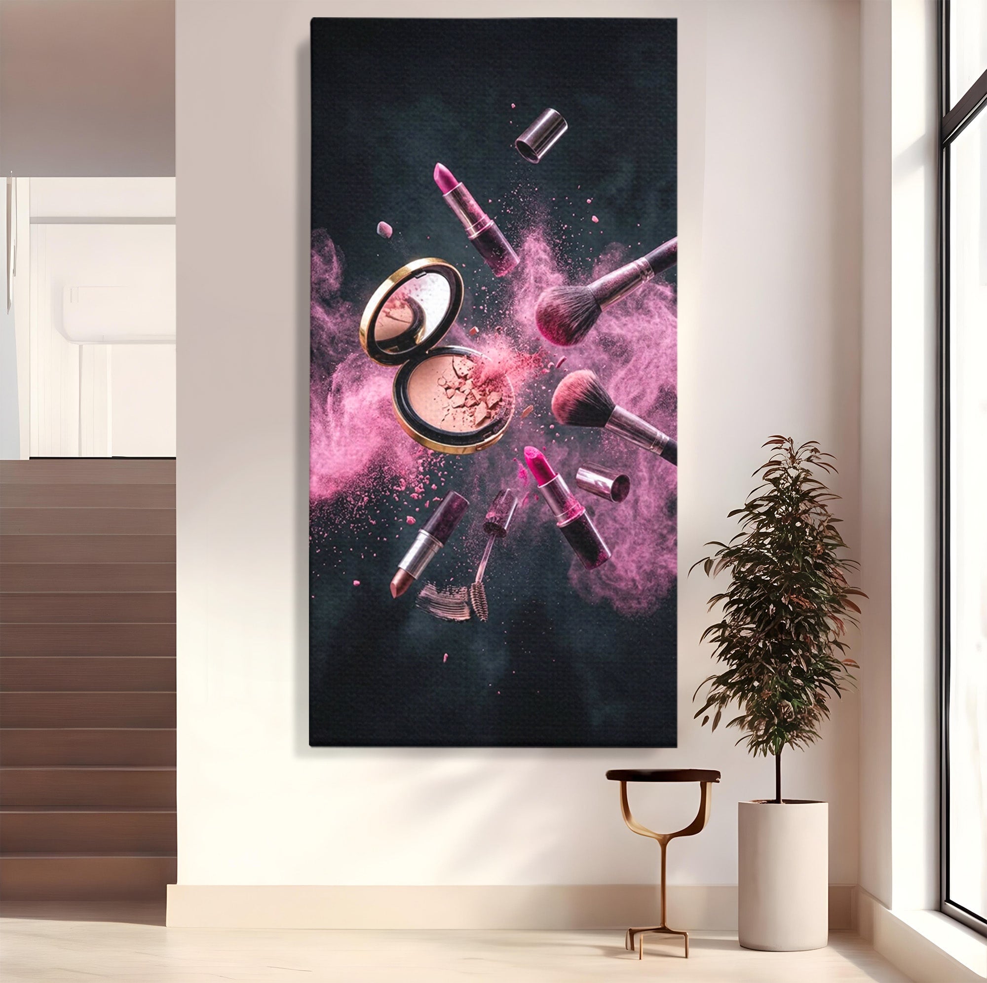 Tablou Canvas Premium LuxCanva® PI1282, Explozie De Frumusete, Machiaj, Fard, Roz, Arta, Dormitor, Culori Vibrante