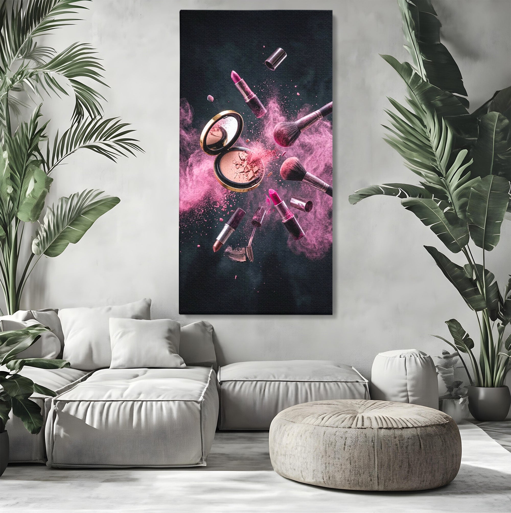 Tablou Canvas Premium LuxCanva® PI1282, Explozie De Frumusete, Machiaj, Fard, Roz, Arta, Dormitor, Culori Vibrante