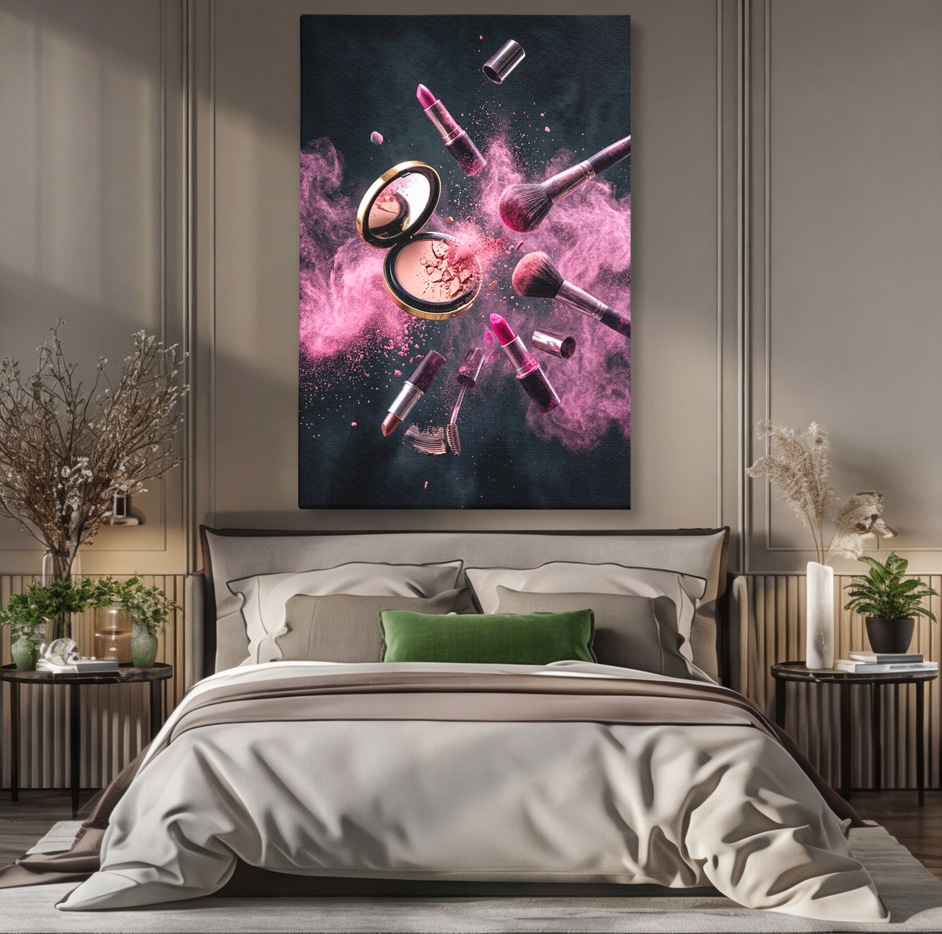 Tablou Canvas Premium LuxCanva® PI1282, Explozie De Frumusete, Machiaj, Fard, Roz, Arta, Dormitor, Culori Vibrante