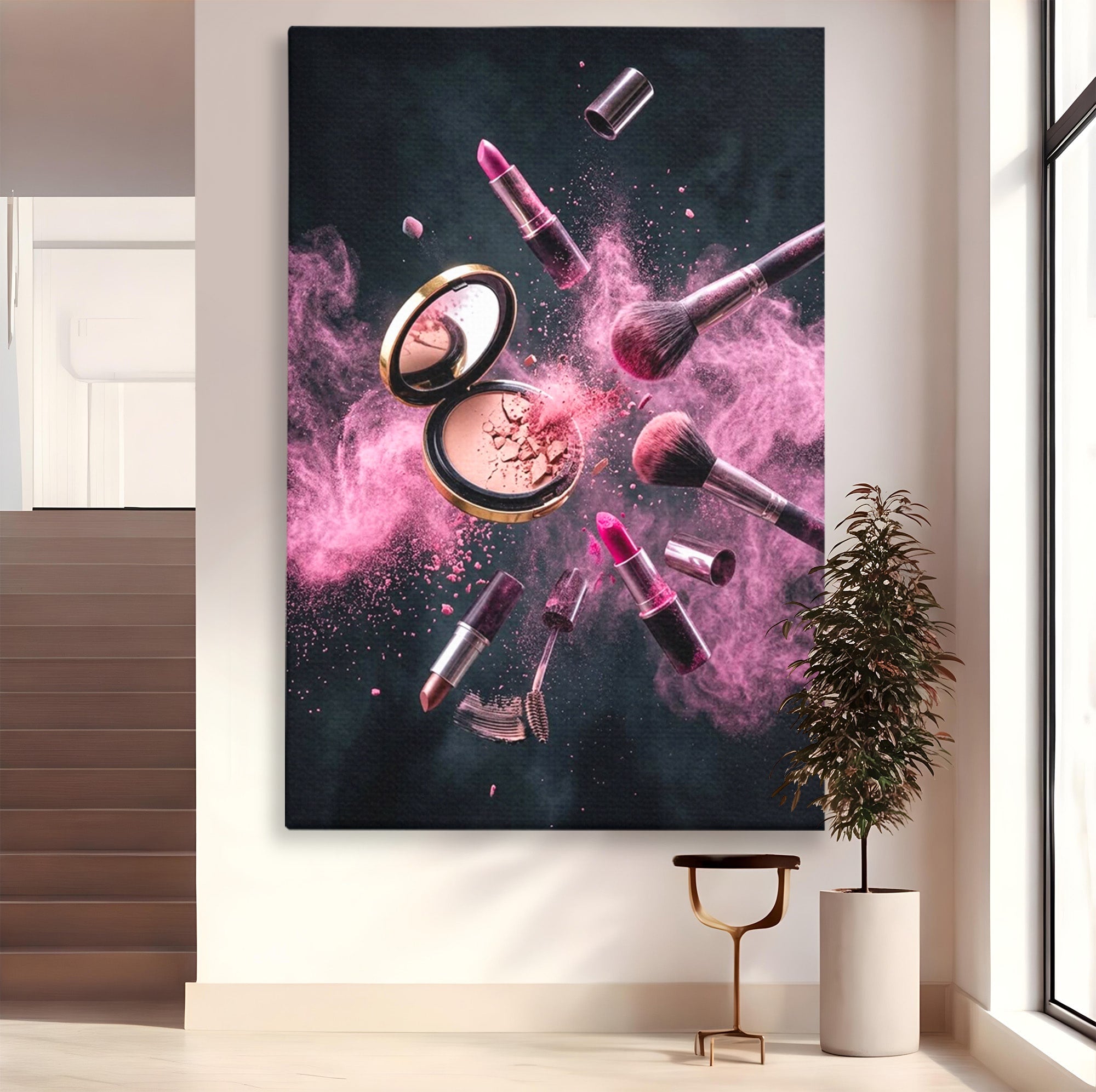 Tablou Canvas Premium LuxCanva® PI1282, Explozie De Frumusete, Machiaj, Fard, Roz, Arta, Dormitor, Culori Vibrante
