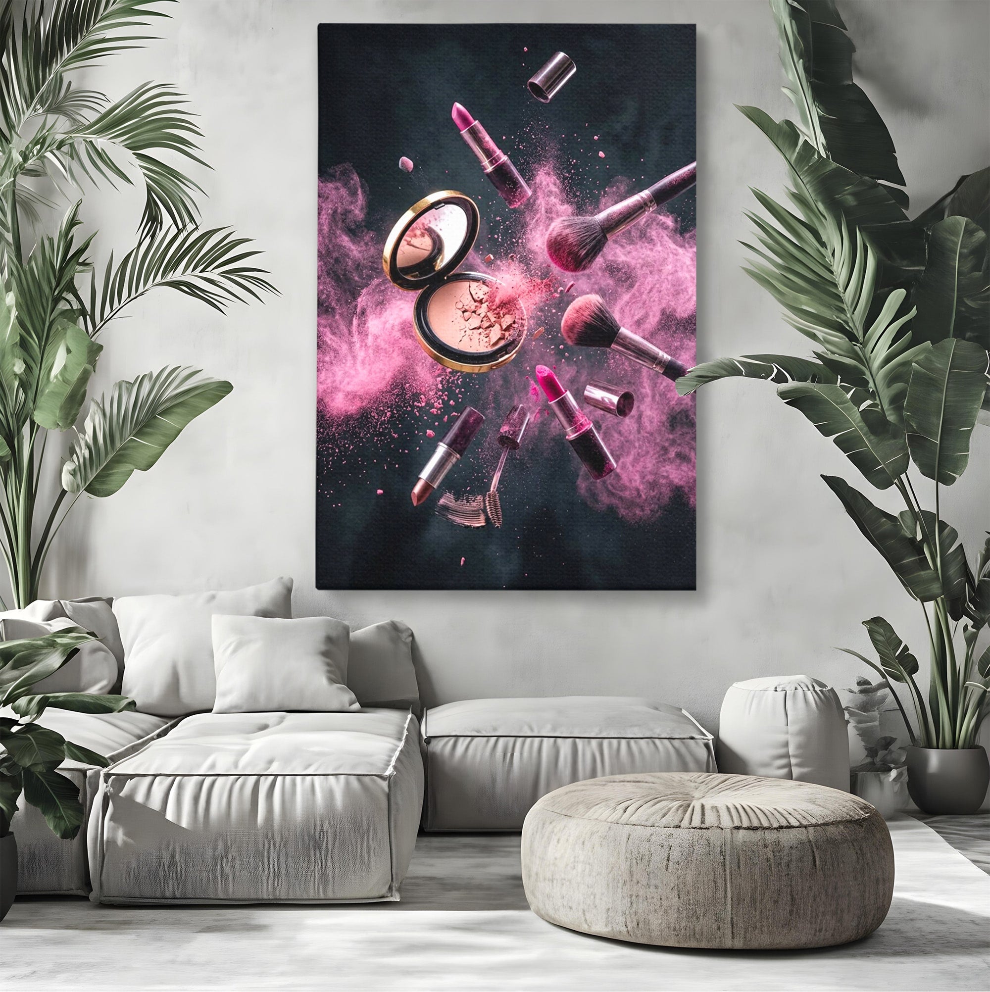 Tablou Canvas Premium LuxCanva® PI1282, Explozie De Frumusete, Machiaj, Fard, Roz, Arta, Dormitor, Culori Vibrante
