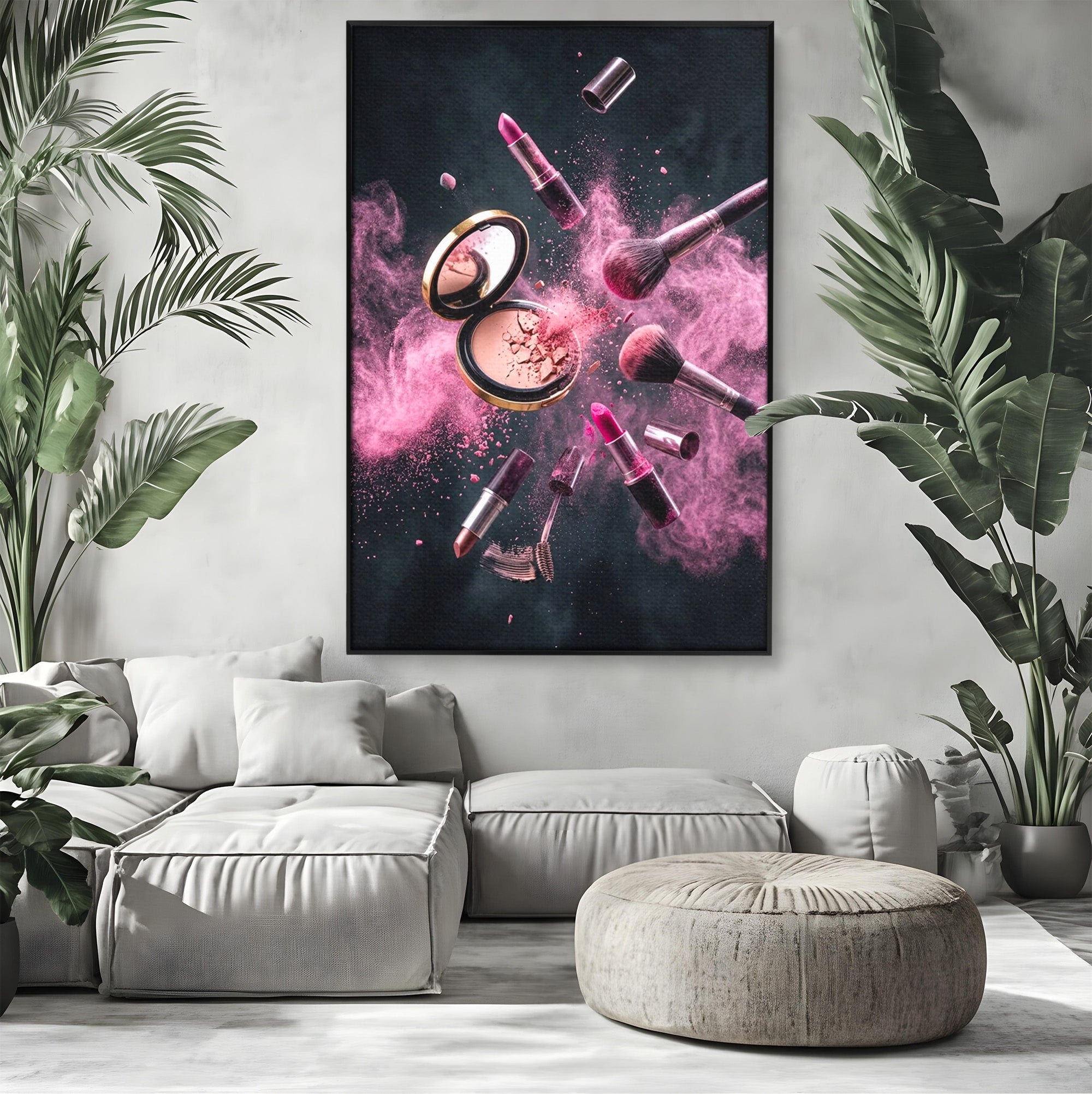 Tablou Canvas Premium LuxCanva® PI1282, Explozie De Frumusete, Machiaj, Fard, Roz, Arta, Dormitor, Culori Vibrante