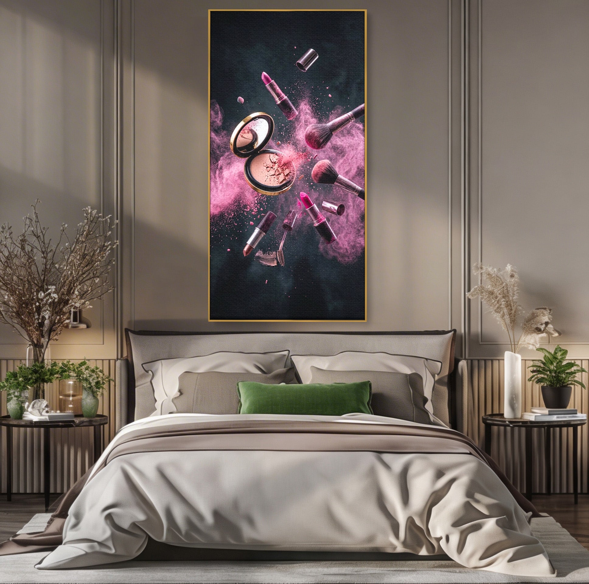 Tablou Canvas Premium LuxCanva® PI1282, Explozie De Frumusete, Machiaj, Fard, Roz, Arta, Dormitor, Culori Vibrante