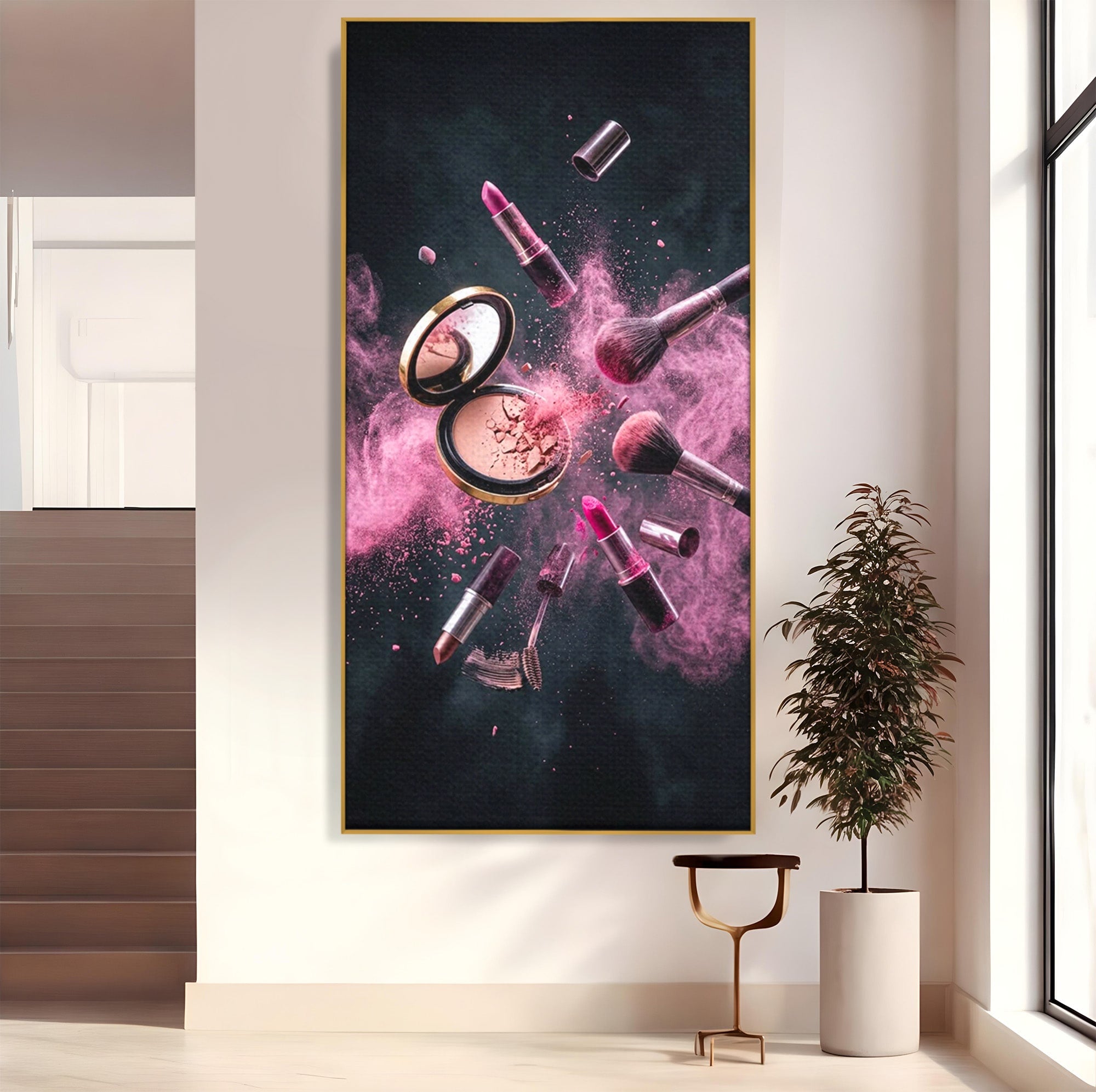Tablou Canvas Premium LuxCanva® PI1282, Explozie De Frumusete, Machiaj, Fard, Roz, Arta, Dormitor, Culori Vibrante