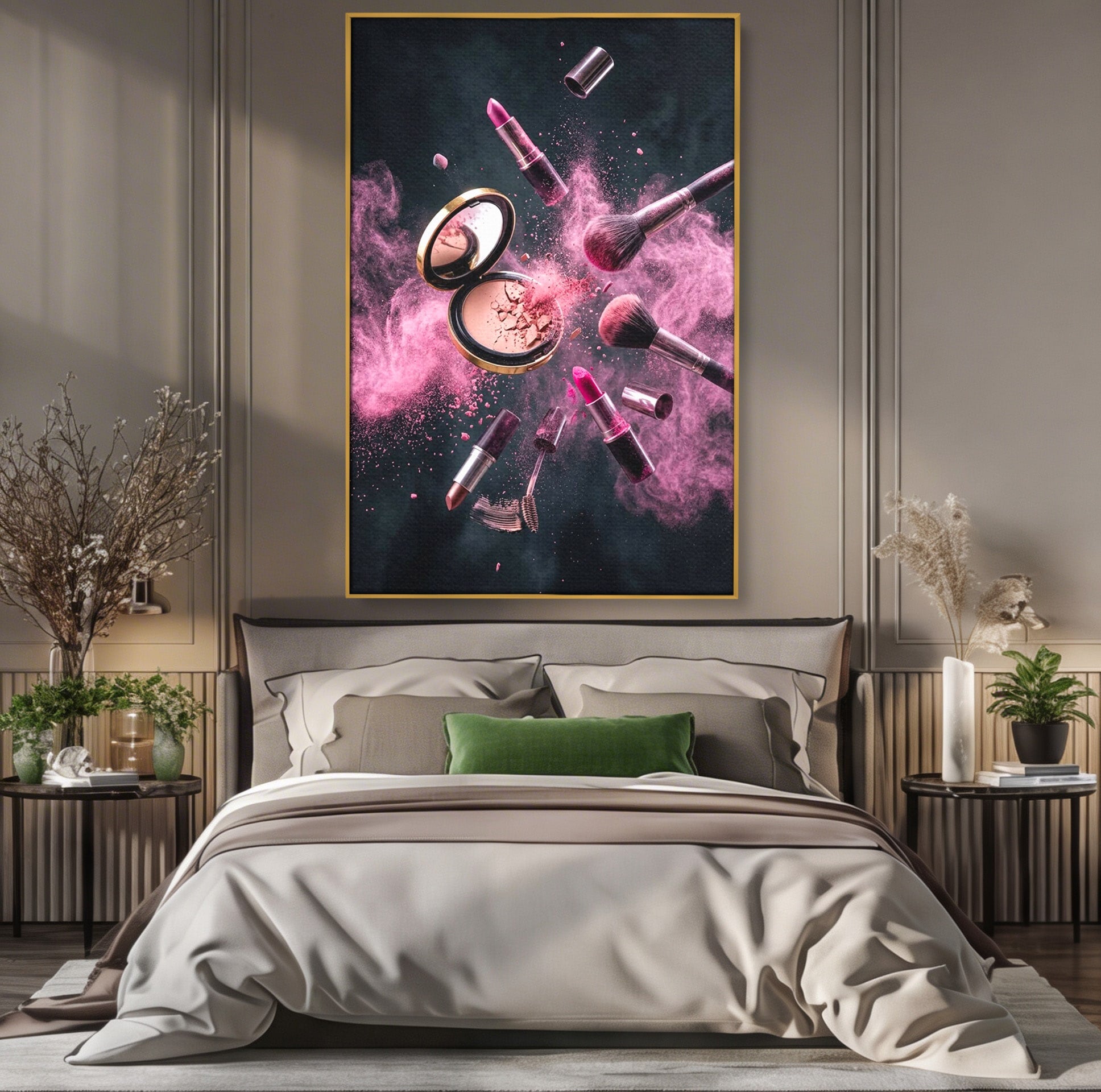 Tablou Canvas Premium LuxCanva® PI1282, Explozie De Frumusete, Machiaj, Fard, Roz, Arta, Dormitor, Culori Vibrante