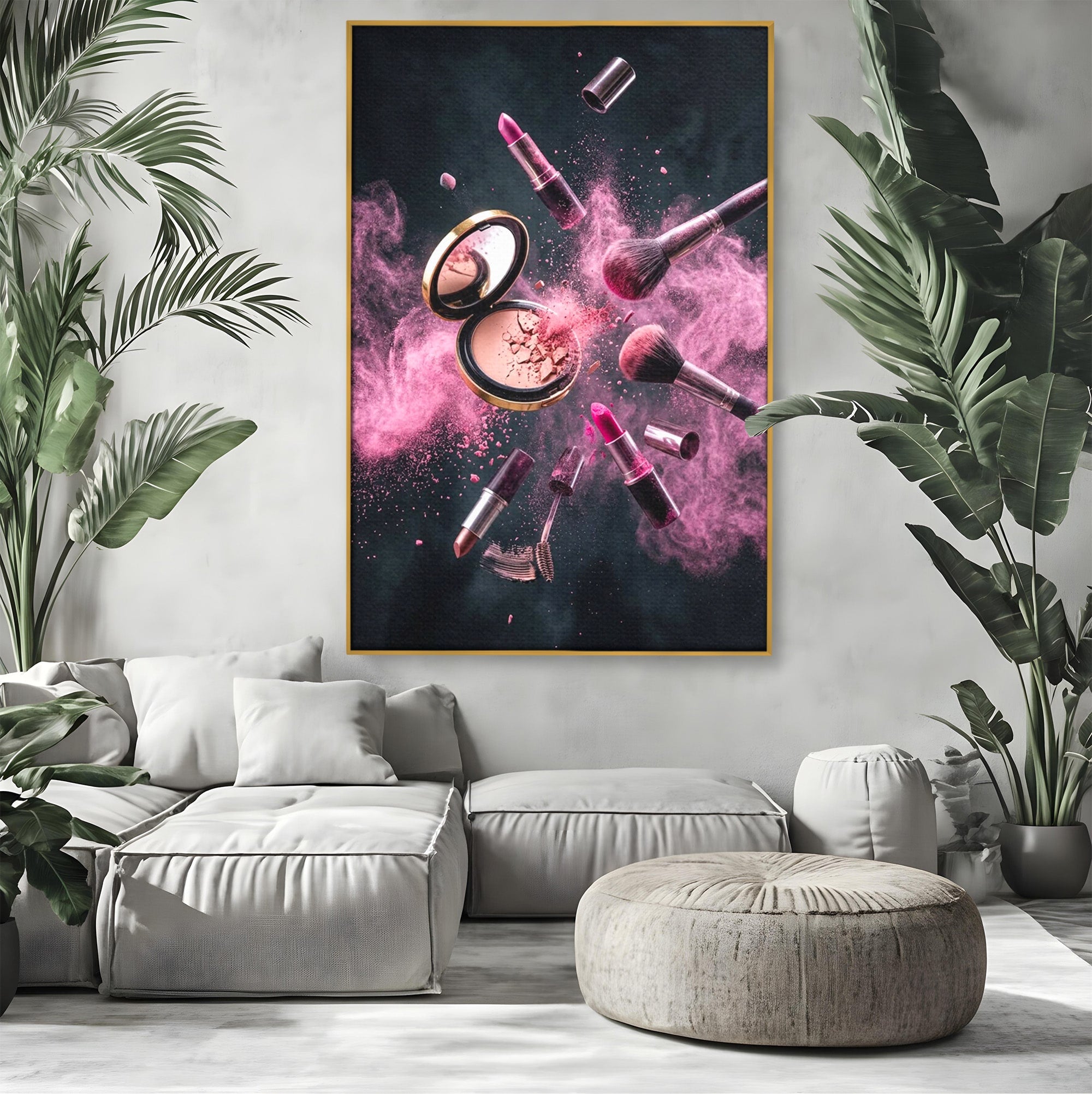 Tablou Canvas Premium LuxCanva® PI1282, Explozie De Frumusete, Machiaj, Fard, Roz, Arta, Dormitor, Culori Vibrante