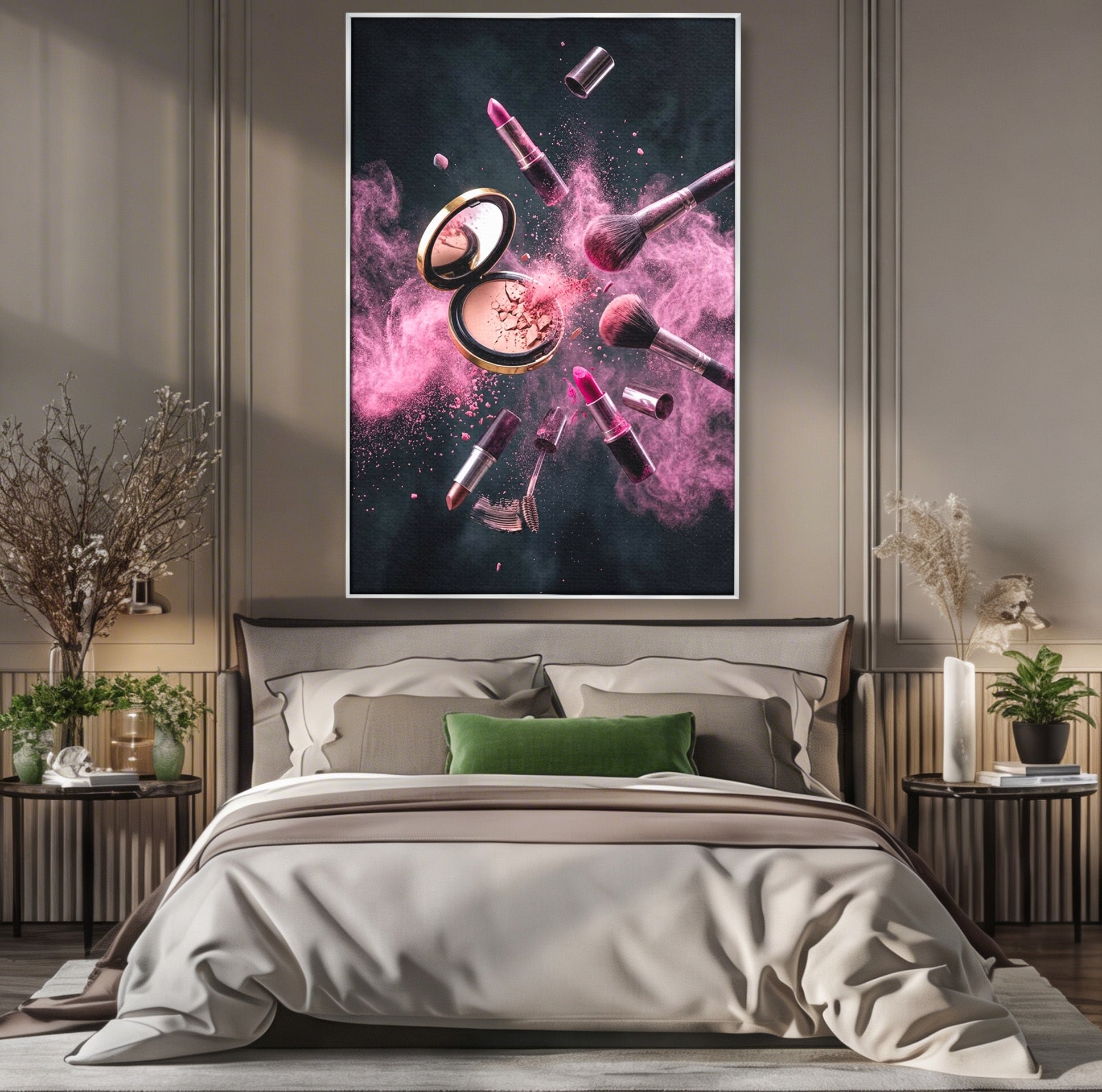 Tablou Canvas Premium LuxCanva® PI1282, Explozie De Frumusete, Machiaj, Fard, Roz, Arta, Dormitor, Culori Vibrante