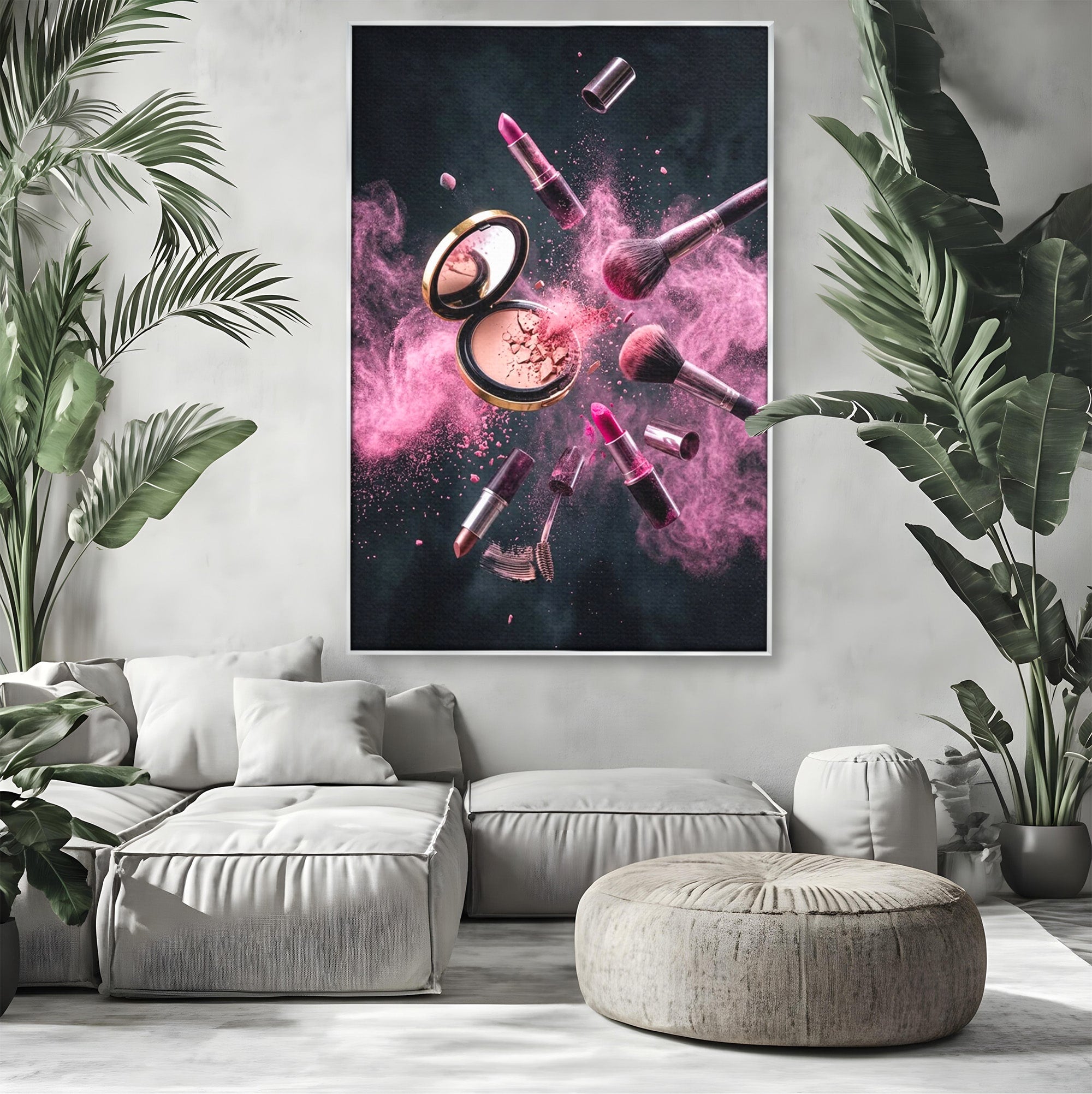 Tablou Canvas Premium LuxCanva® PI1282, Explozie De Frumusete, Machiaj, Fard, Roz, Arta, Dormitor, Culori Vibrante