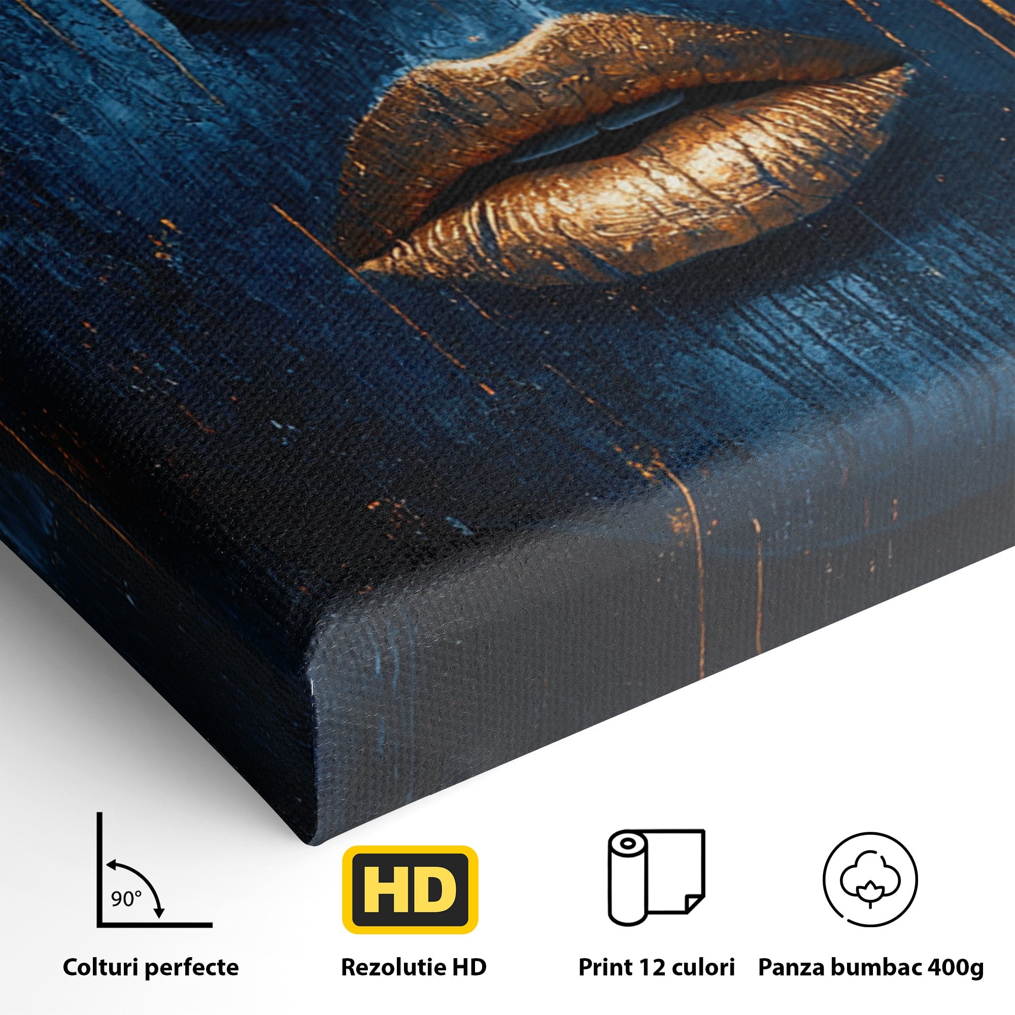 Tablou Canvas Premium LuxCanva® PI1283, Chipul Tacut, Albastru, Electric, Portret, Abstract, Mister, Dormitor, Culori Vibrante