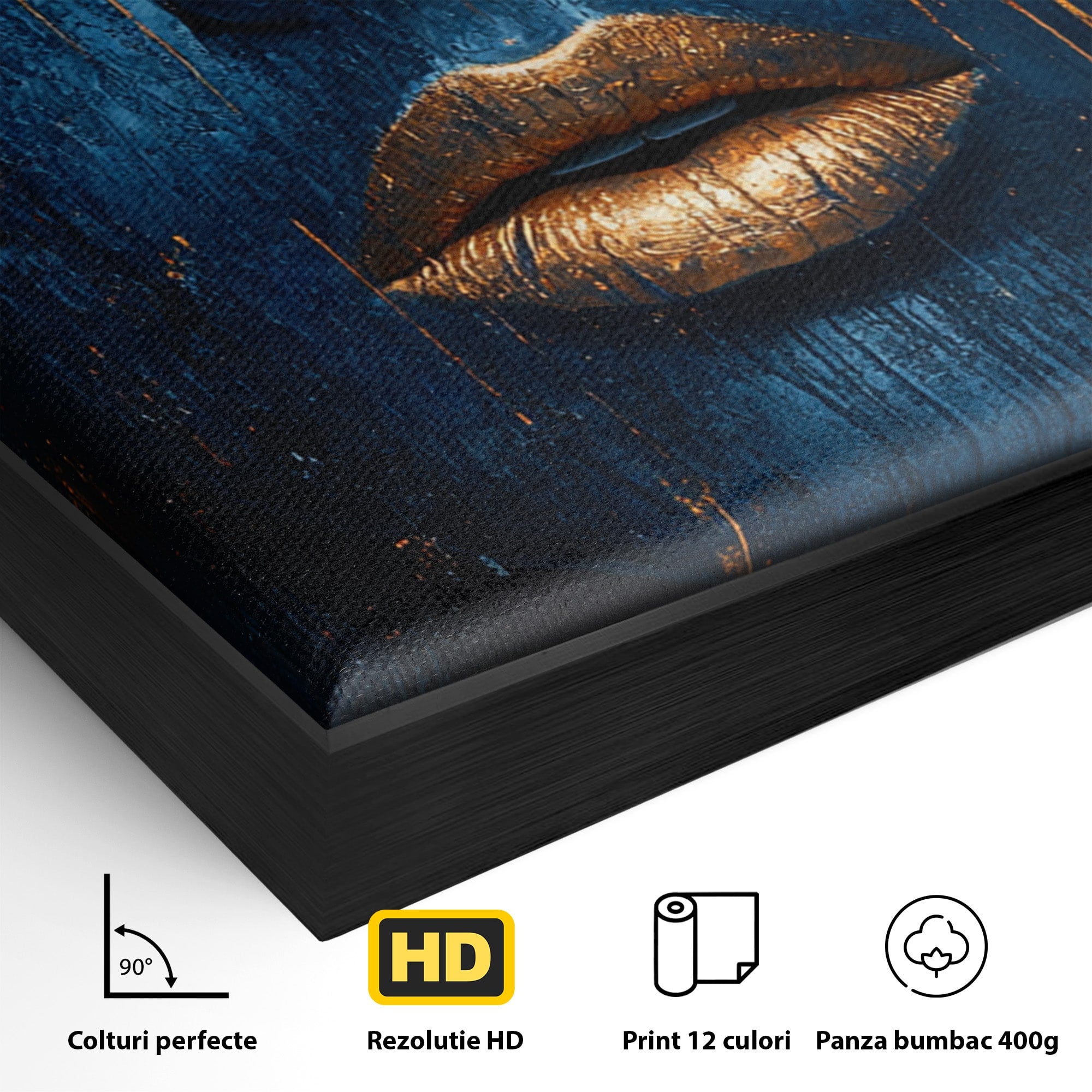 Tablou Canvas Premium LuxCanva® PI1283, Chipul Tacut, Albastru, Electric, Portret, Abstract, Mister, Dormitor, Culori Vibrante