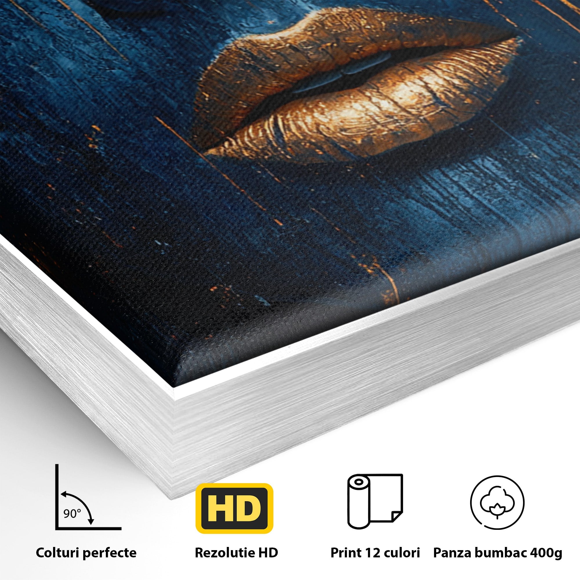 Tablou Canvas Premium LuxCanva® PI1283, Chipul Tacut, Albastru, Electric, Portret, Abstract, Mister, Dormitor, Culori Vibrante