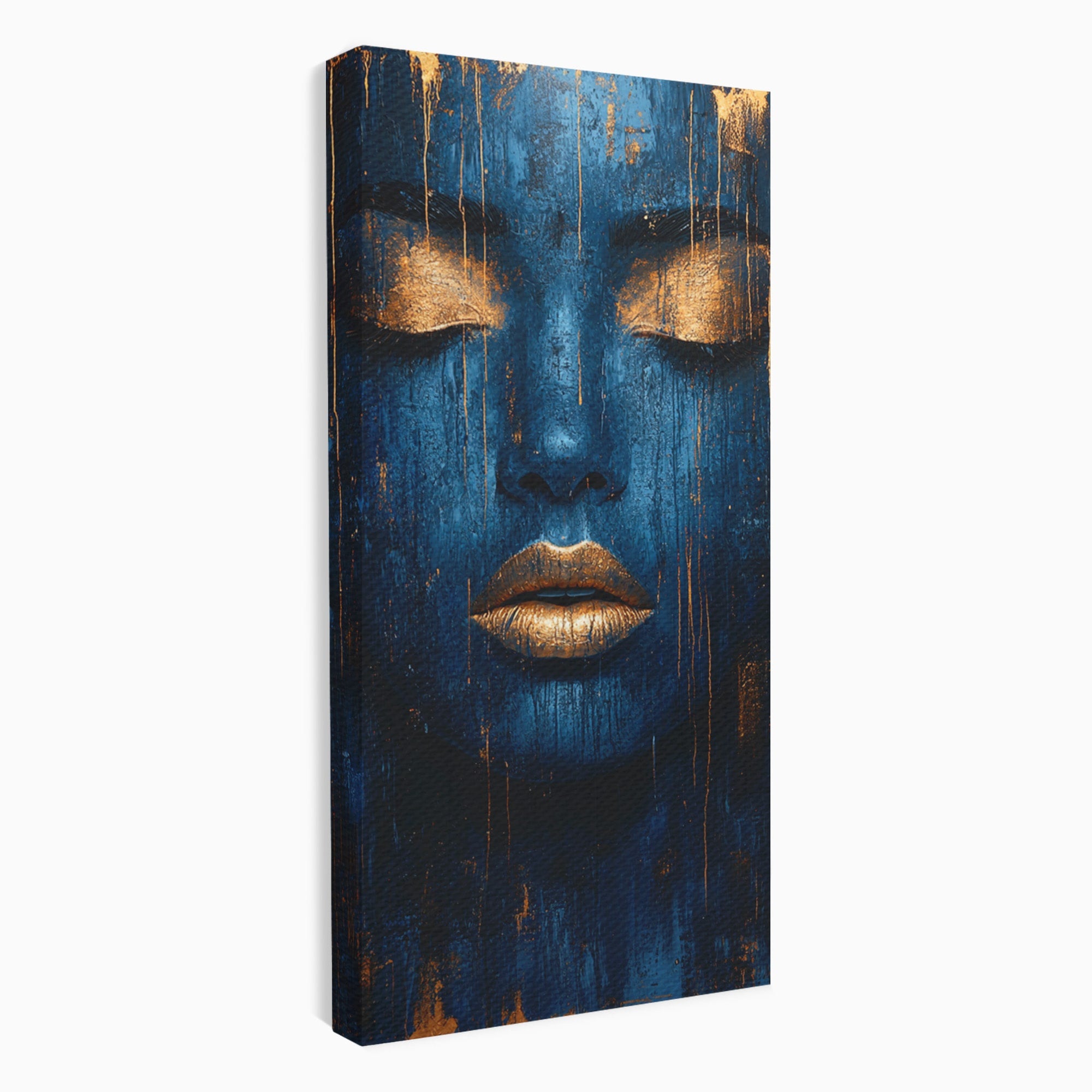 Tablou Canvas Premium LuxCanva® PI1283, Chipul Tacut, Albastru, Electric, Portret, Abstract, Mister, Dormitor, Culori Vibrante