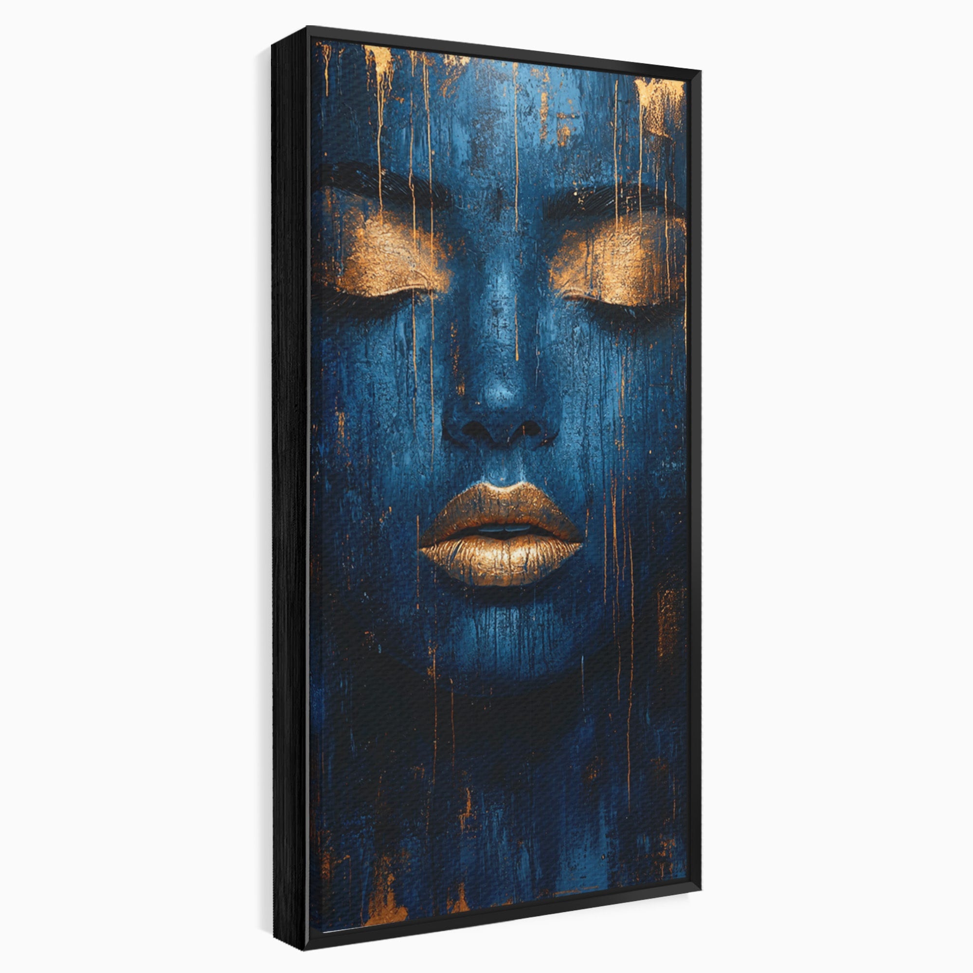 Tablou Canvas Premium LuxCanva® PI1283, Chipul Tacut, Albastru, Electric, Portret, Abstract, Mister, Dormitor, Culori Vibrante