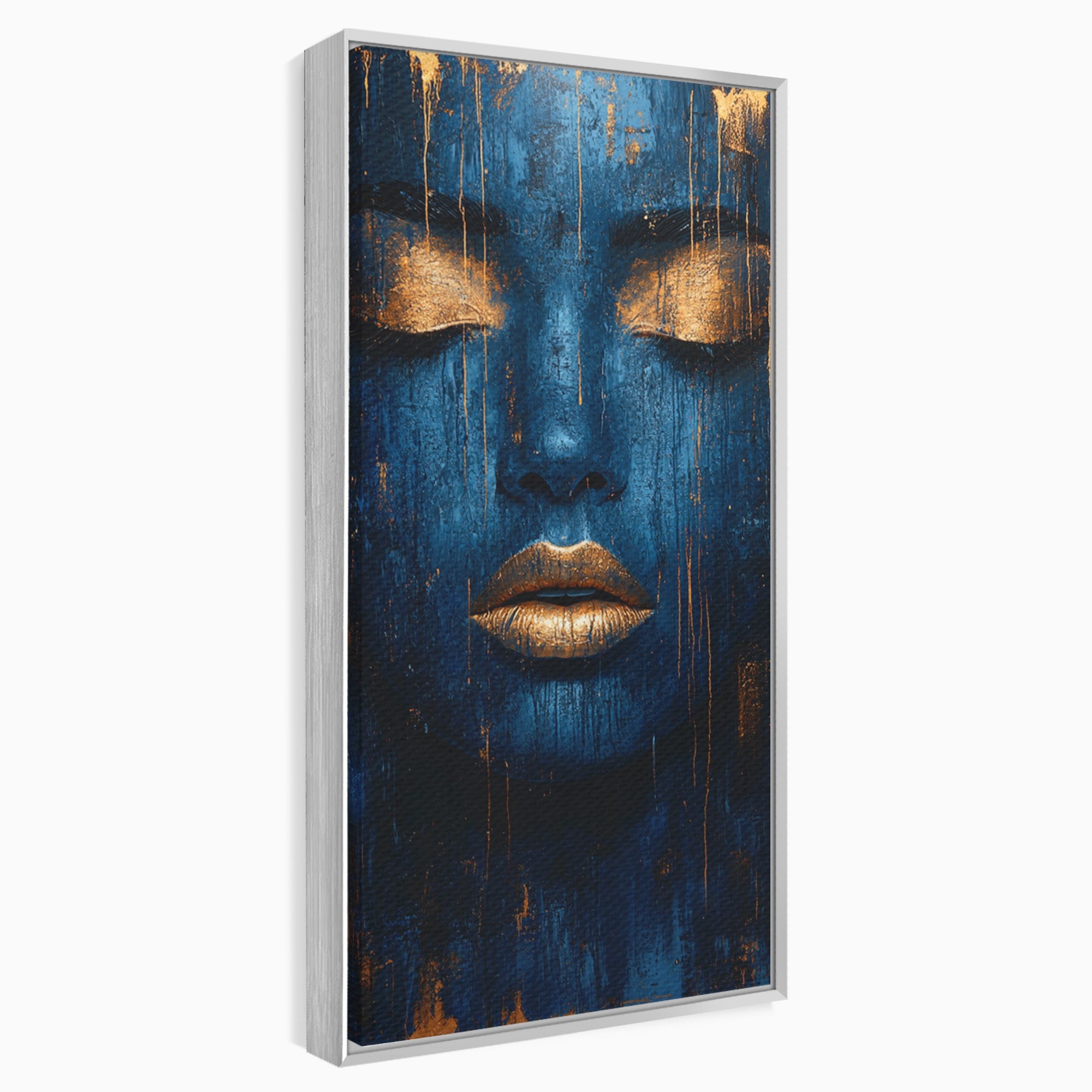 Tablou Canvas Premium LuxCanva® PI1283, Chipul Tacut, Albastru, Electric, Portret, Abstract, Mister, Dormitor, Culori Vibrante