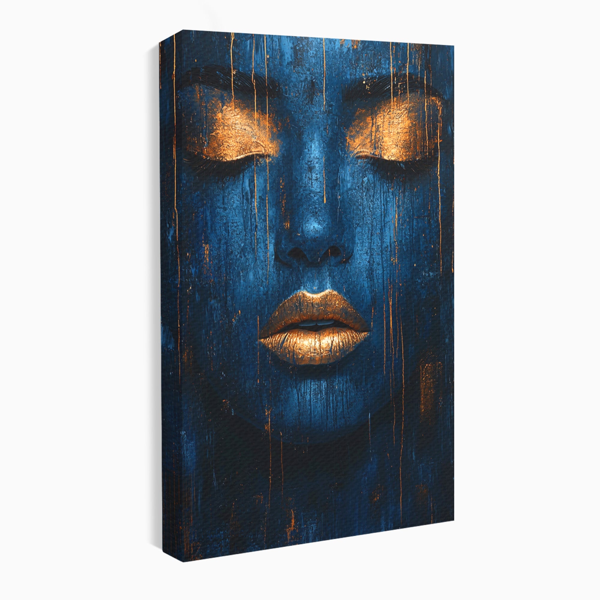 Tablou Canvas Premium LuxCanva® PI1283, Chipul Tacut, Albastru, Electric, Portret, Abstract, Mister, Dormitor, Culori Vibrante