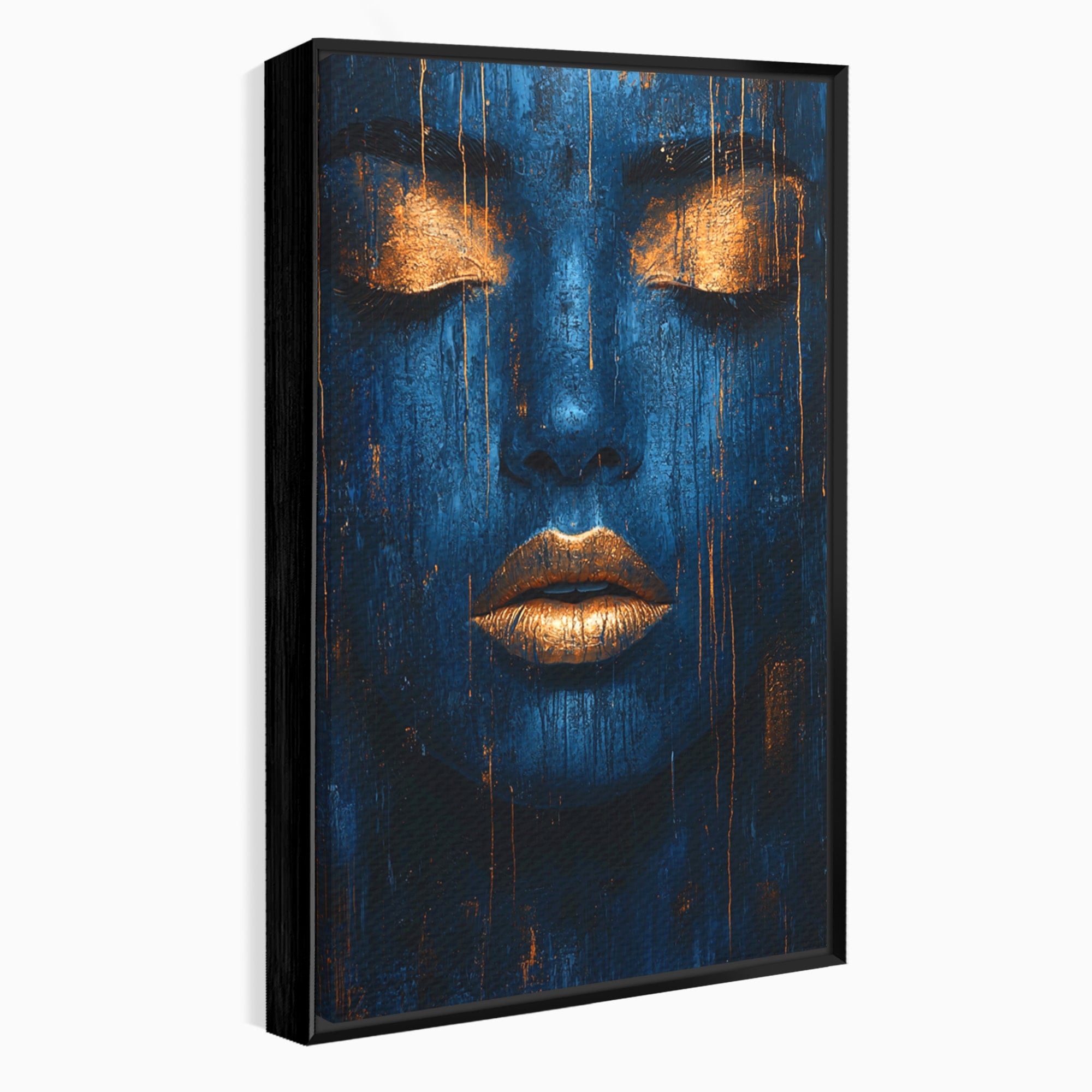 Tablou Canvas Premium LuxCanva® PI1283, Chipul Tacut, Albastru, Electric, Portret, Abstract, Mister, Dormitor, Culori Vibrante