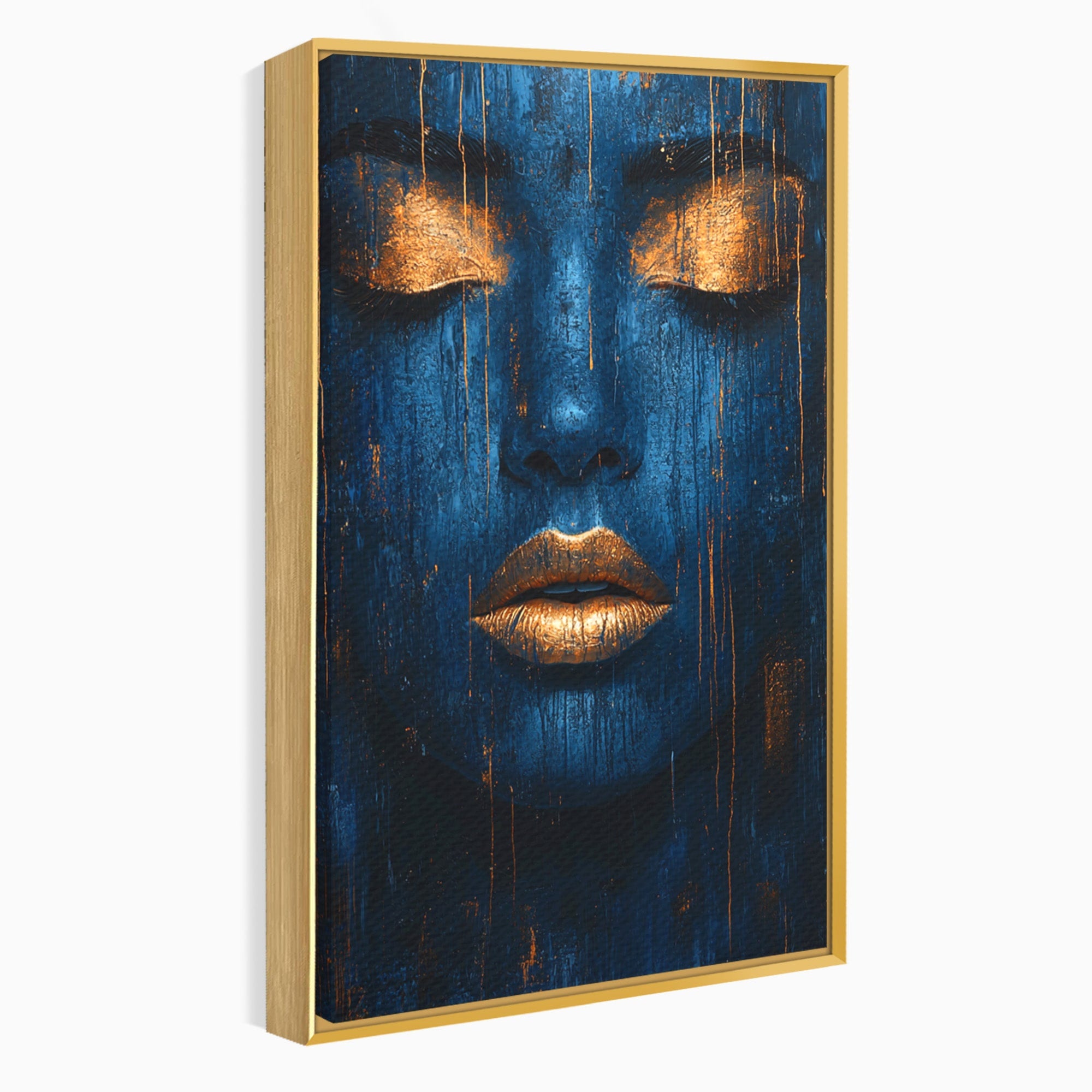 Tablou Canvas Premium LuxCanva® PI1283, Chipul Tacut, Albastru, Electric, Portret, Abstract, Mister, Dormitor, Culori Vibrante