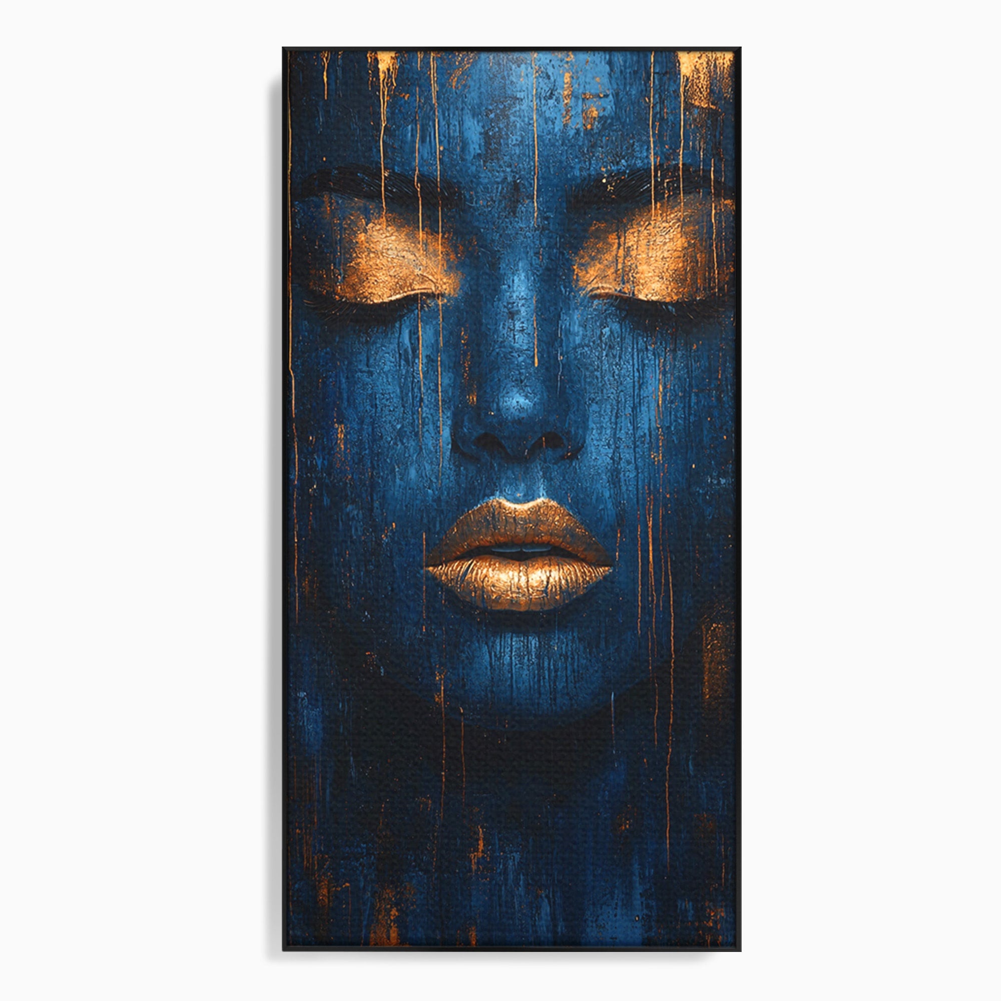 Tablou Canvas Premium LuxCanva® PI1283, Chipul Tacut, Albastru, Electric, Portret, Abstract, Mister, Dormitor, Culori Vibrante