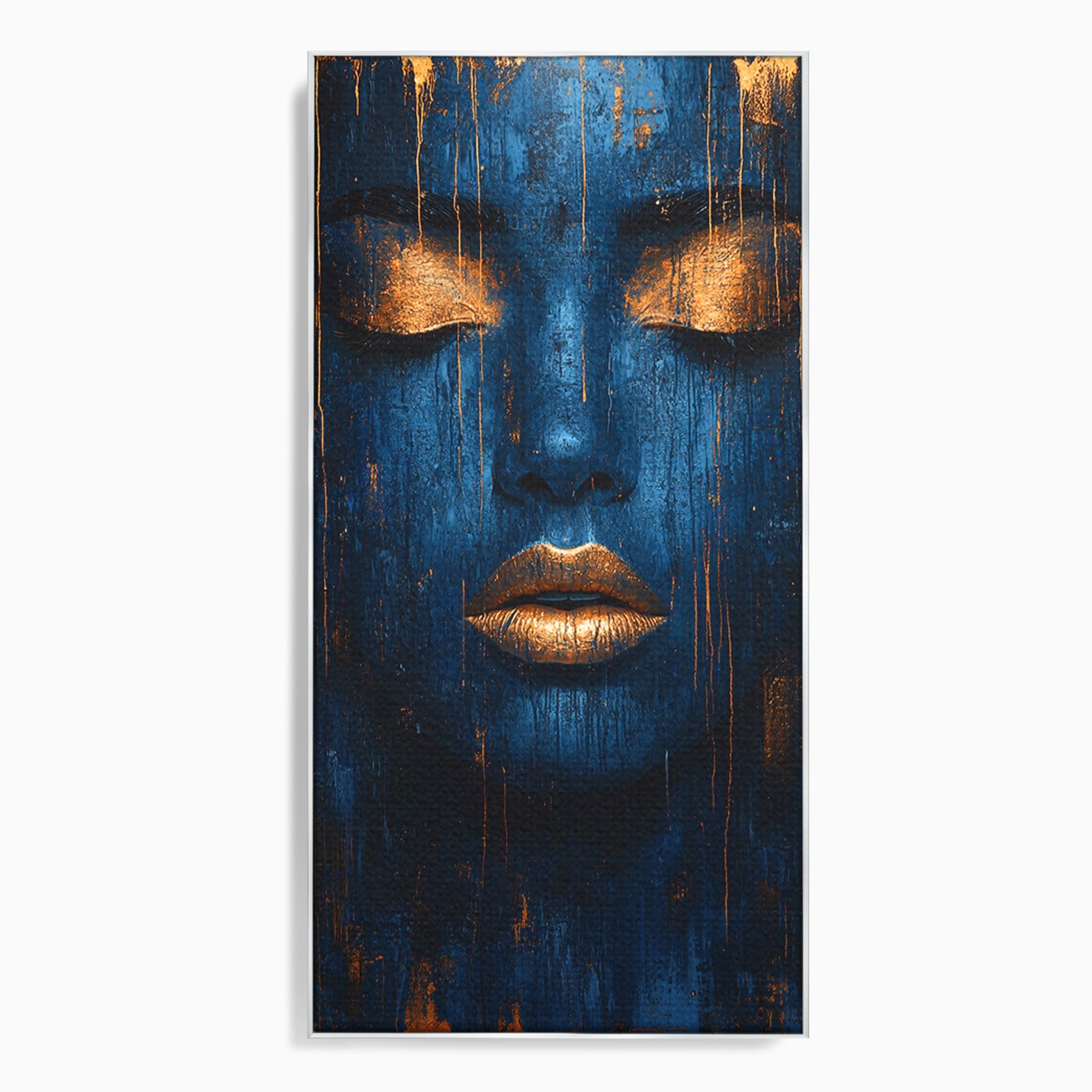 Tablou Canvas Premium LuxCanva® PI1283, Chipul Tacut, Albastru, Electric, Portret, Abstract, Mister, Dormitor, Culori Vibrante
