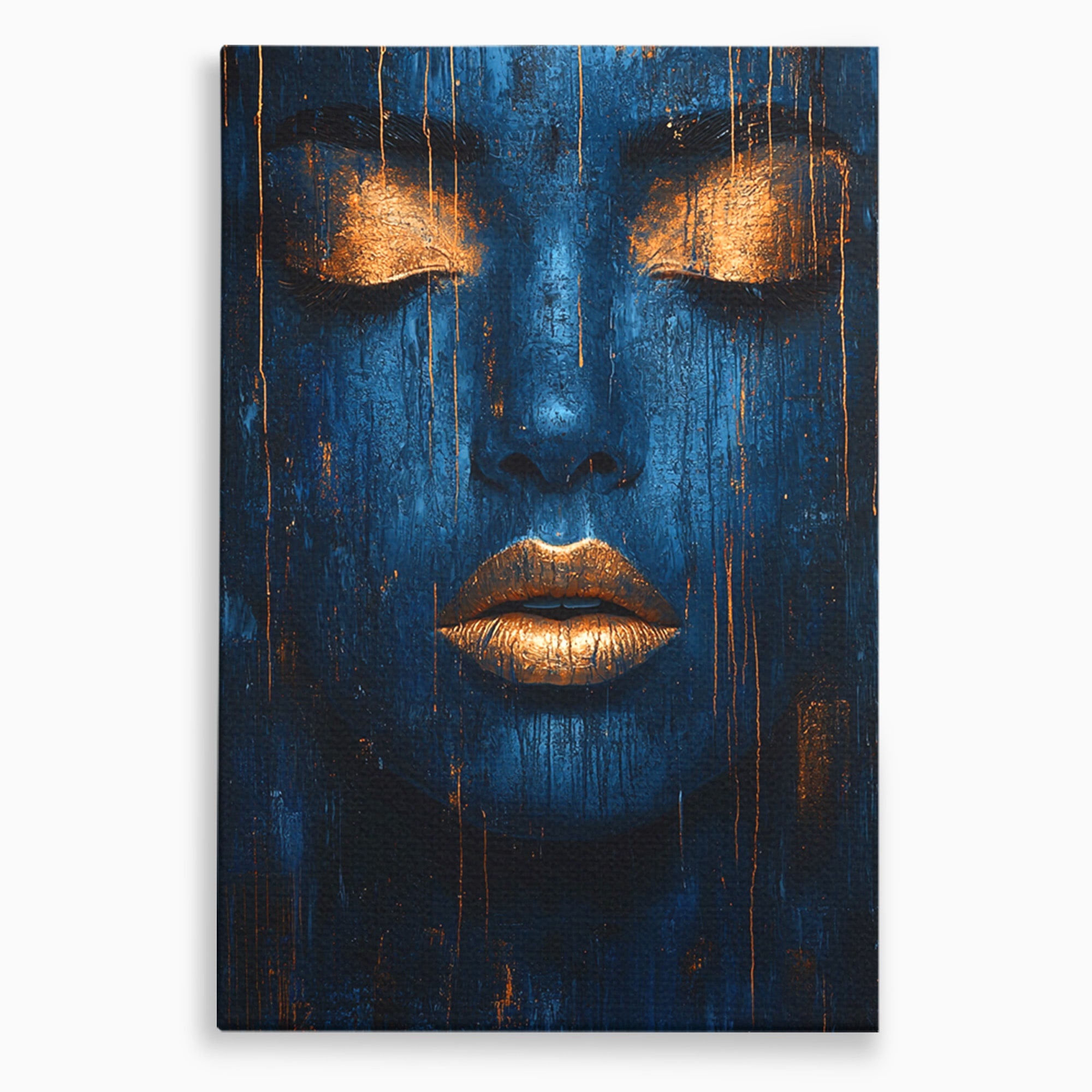 Tablou Canvas Premium LuxCanva® PI1283, Chipul Tacut, Albastru, Electric, Portret, Abstract, Mister, Dormitor, Culori Vibrante