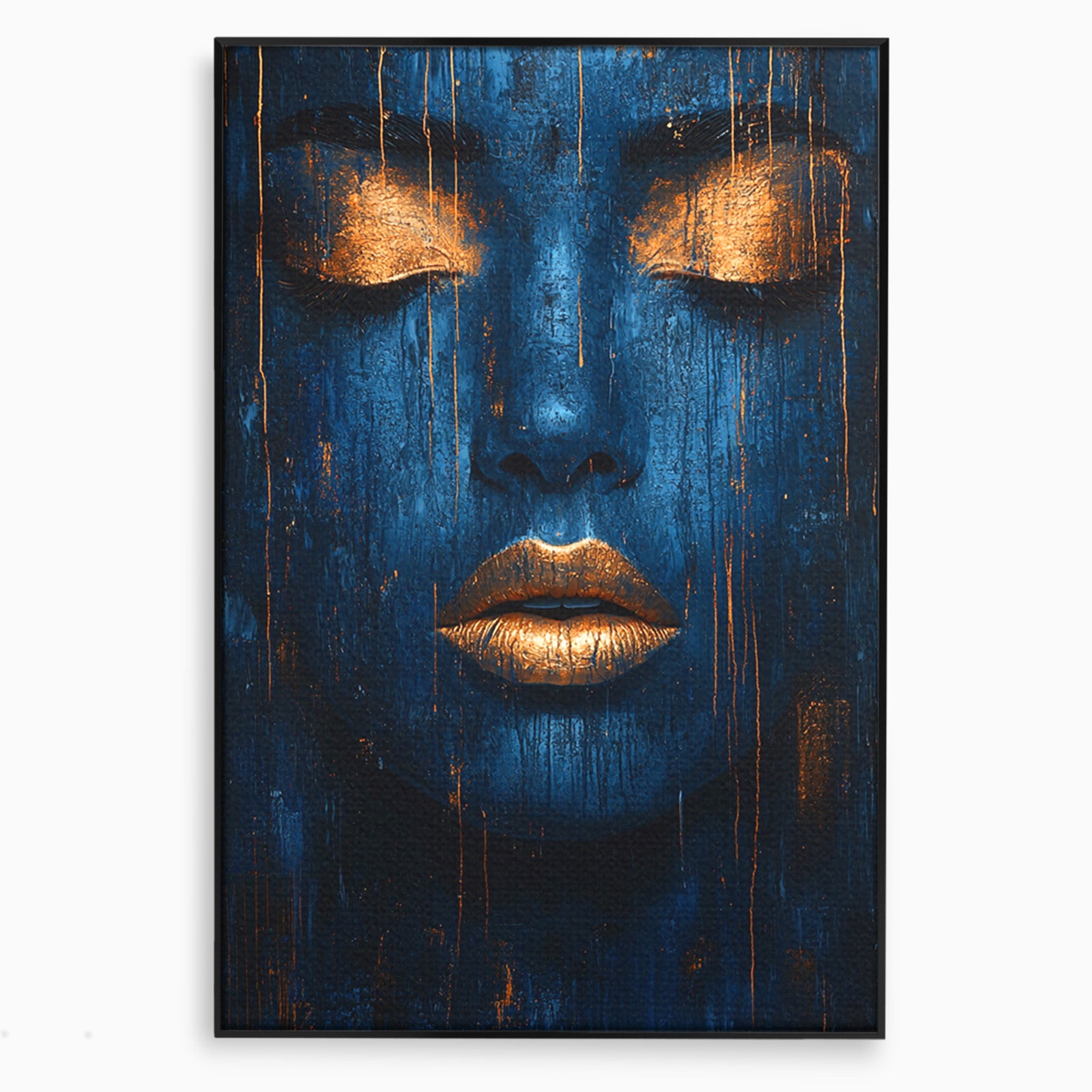 Tablou Canvas Premium LuxCanva® PI1283, Chipul Tacut, Albastru, Electric, Portret, Abstract, Mister, Dormitor, Culori Vibrante
