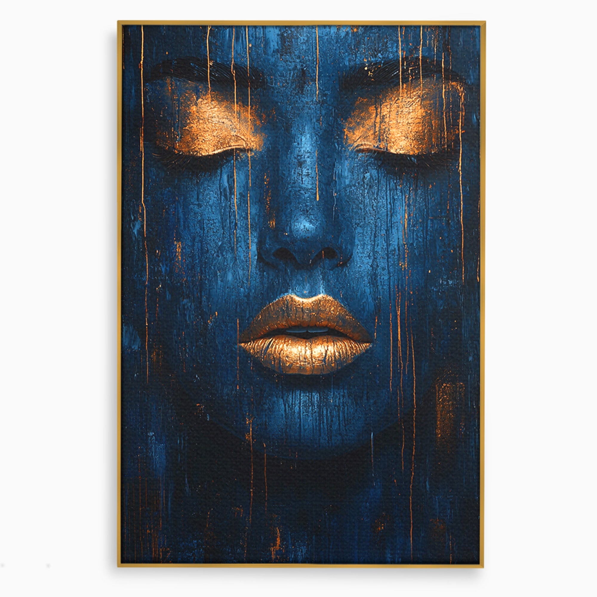 Tablou Canvas Premium LuxCanva® PI1283, Chipul Tacut, Albastru, Electric, Portret, Abstract, Mister, Dormitor, Culori Vibrante