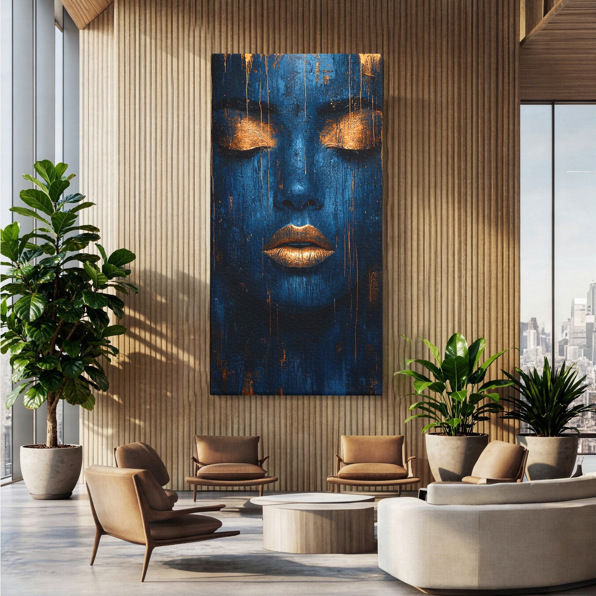 Tablou Canvas Premium LuxCanva® PI1283, Chipul Tacut, Albastru, Electric, Portret, Abstract, Mister, Dormitor, Culori Vibrante