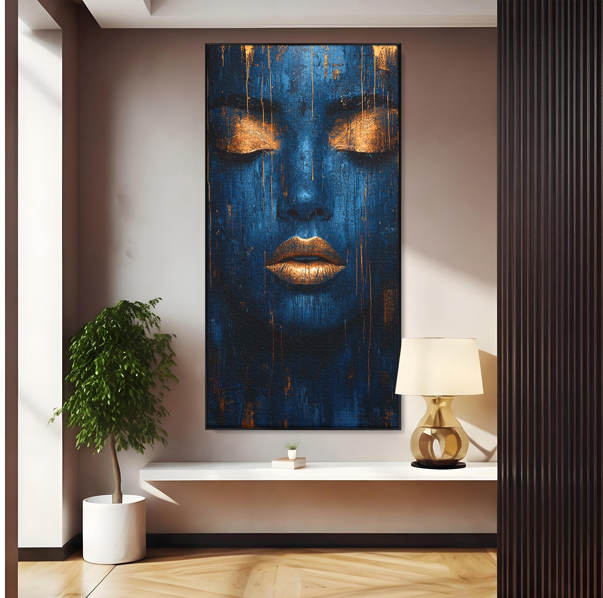 Tablou Canvas Premium LuxCanva® PI1283, Chipul Tacut, Albastru, Electric, Portret, Abstract, Mister, Dormitor, Culori Vibrante