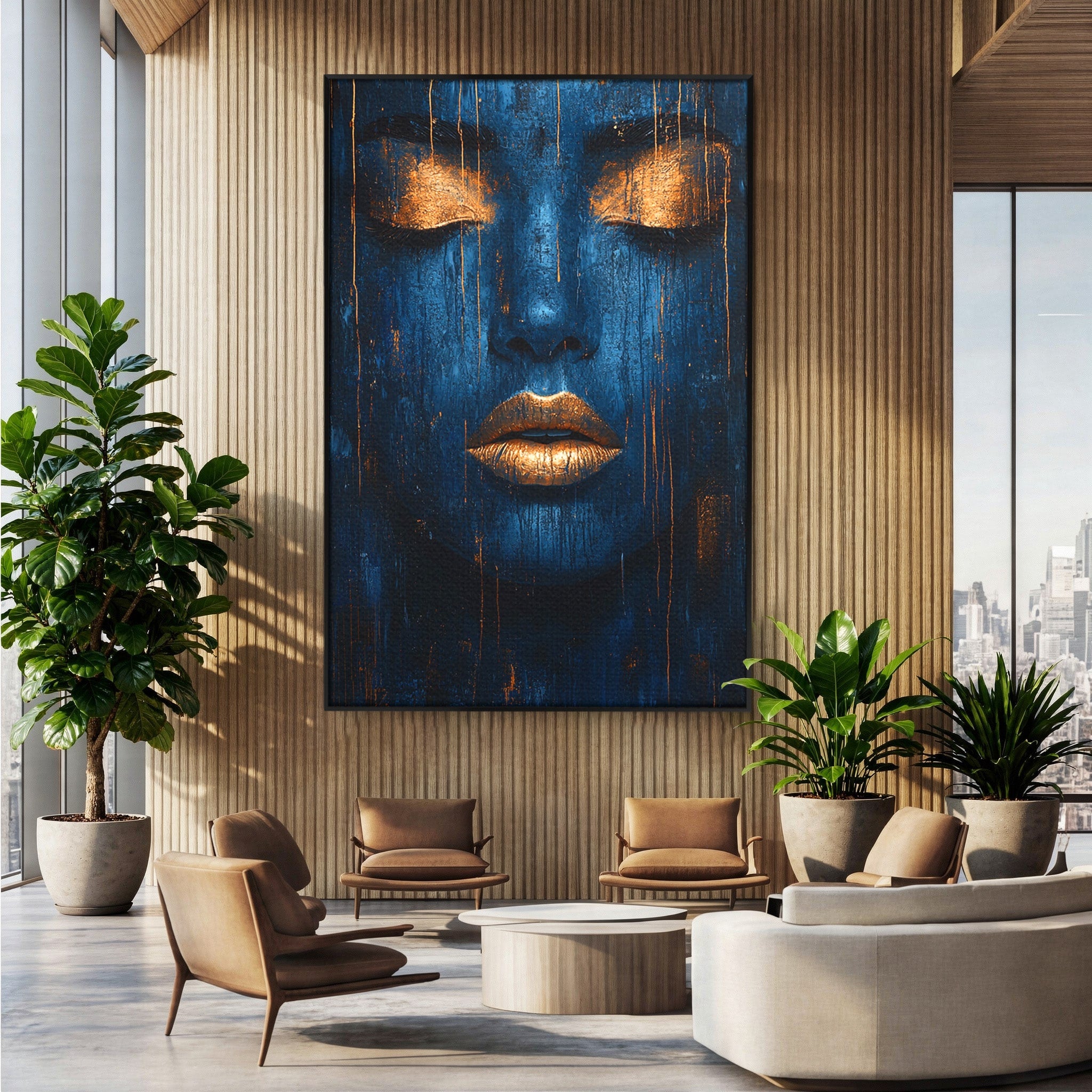 Tablou Canvas Premium LuxCanva® PI1283, Chipul Tacut, Albastru, Electric, Portret, Abstract, Mister, Dormitor, Culori Vibrante