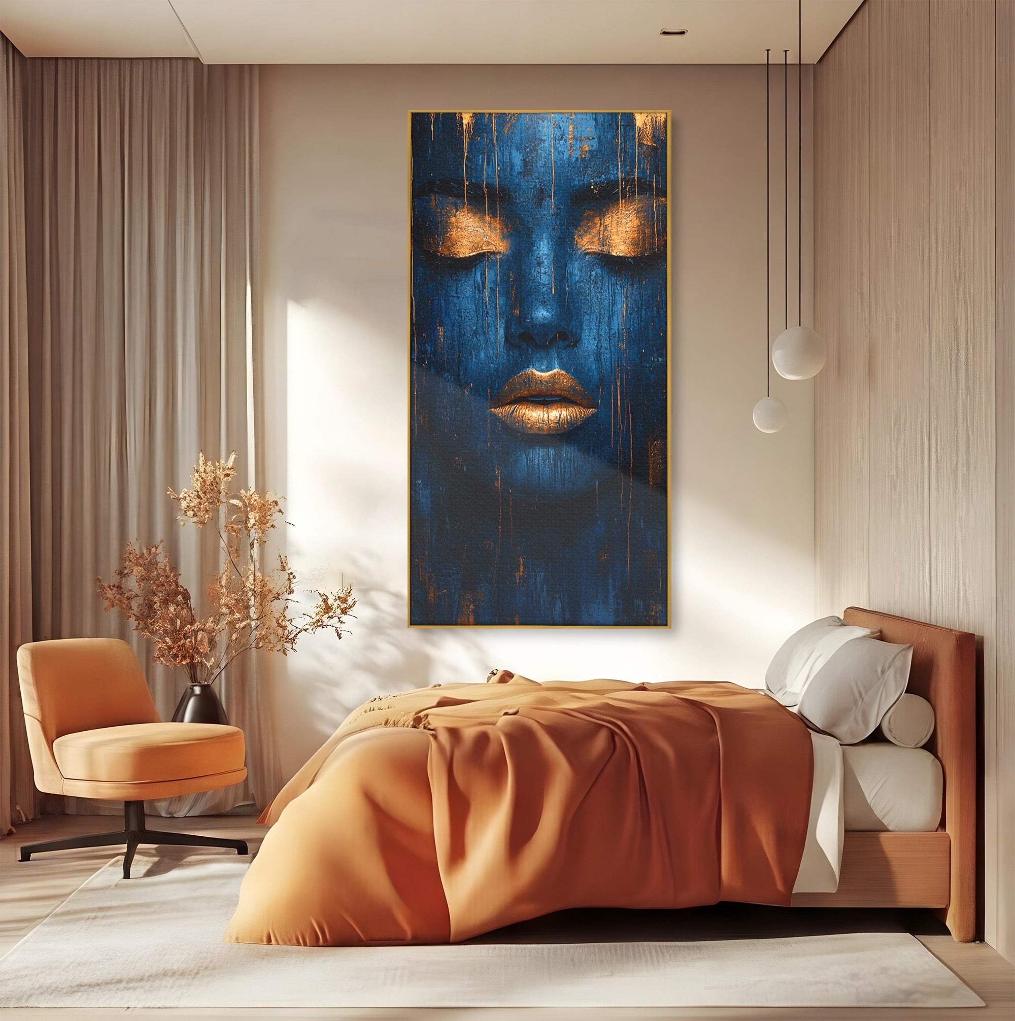 Tablou Canvas Premium LuxCanva® PI1283, Chipul Tacut, Albastru, Electric, Portret, Abstract, Mister, Dormitor, Culori Vibrante