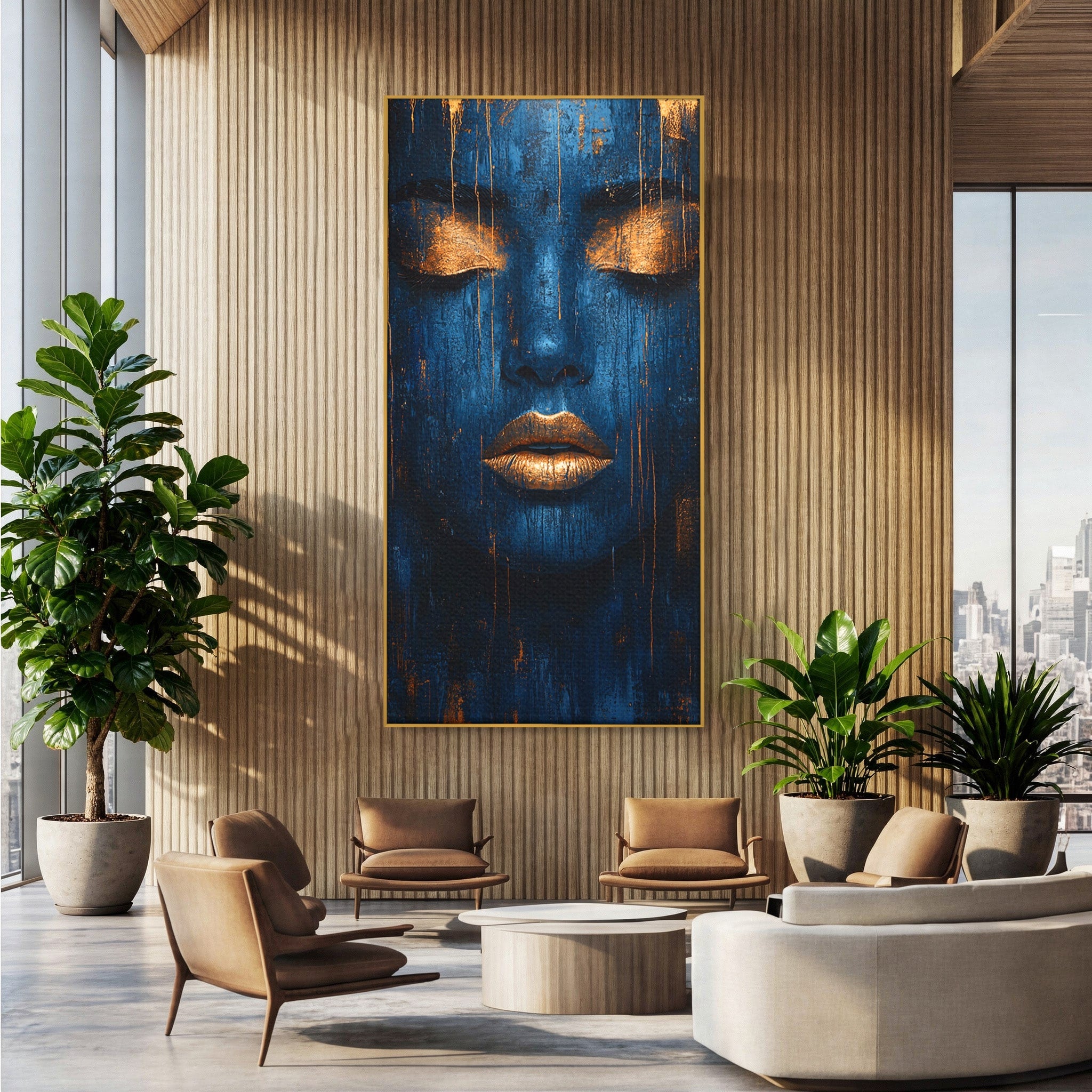 Tablou Canvas Premium LuxCanva® PI1283, Chipul Tacut, Albastru, Electric, Portret, Abstract, Mister, Dormitor, Culori Vibrante