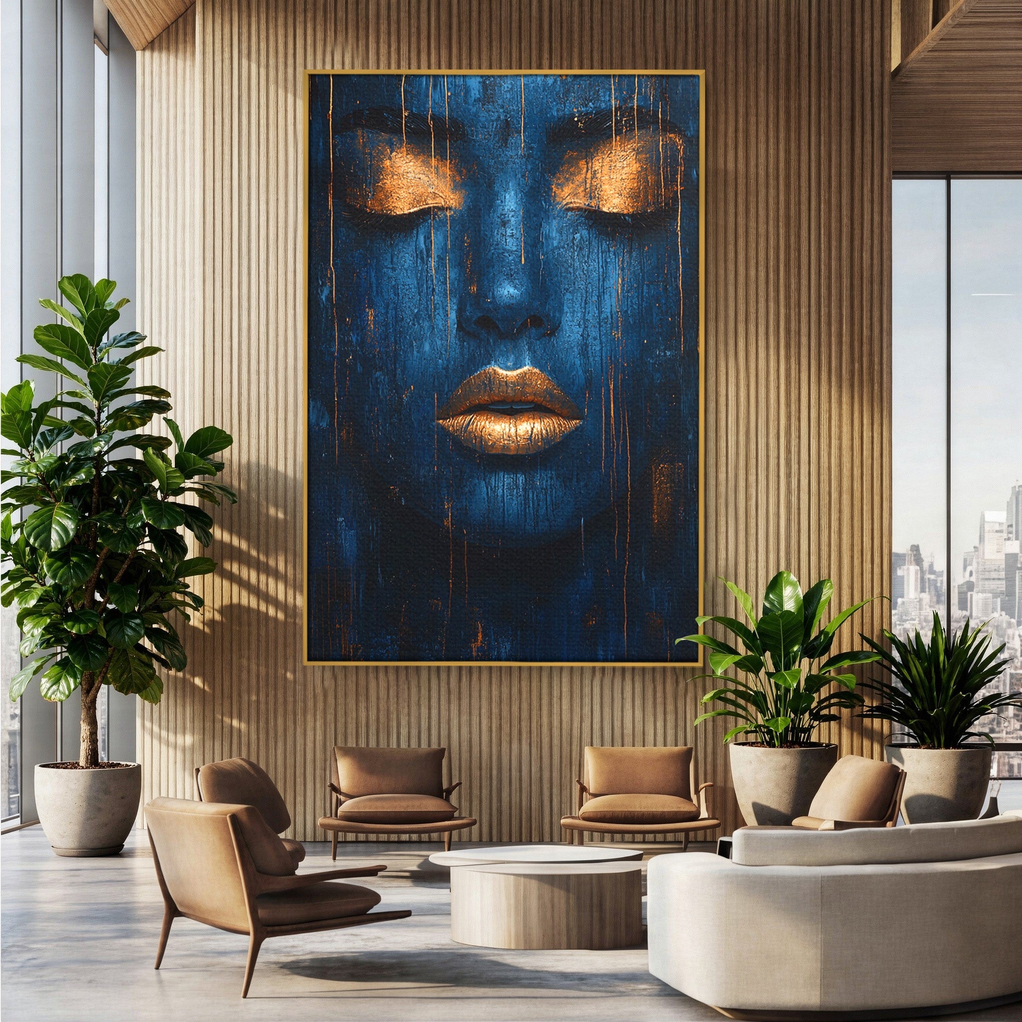 Tablou Canvas Premium LuxCanva® PI1283, Chipul Tacut, Albastru, Electric, Portret, Abstract, Mister, Dormitor, Culori Vibrante