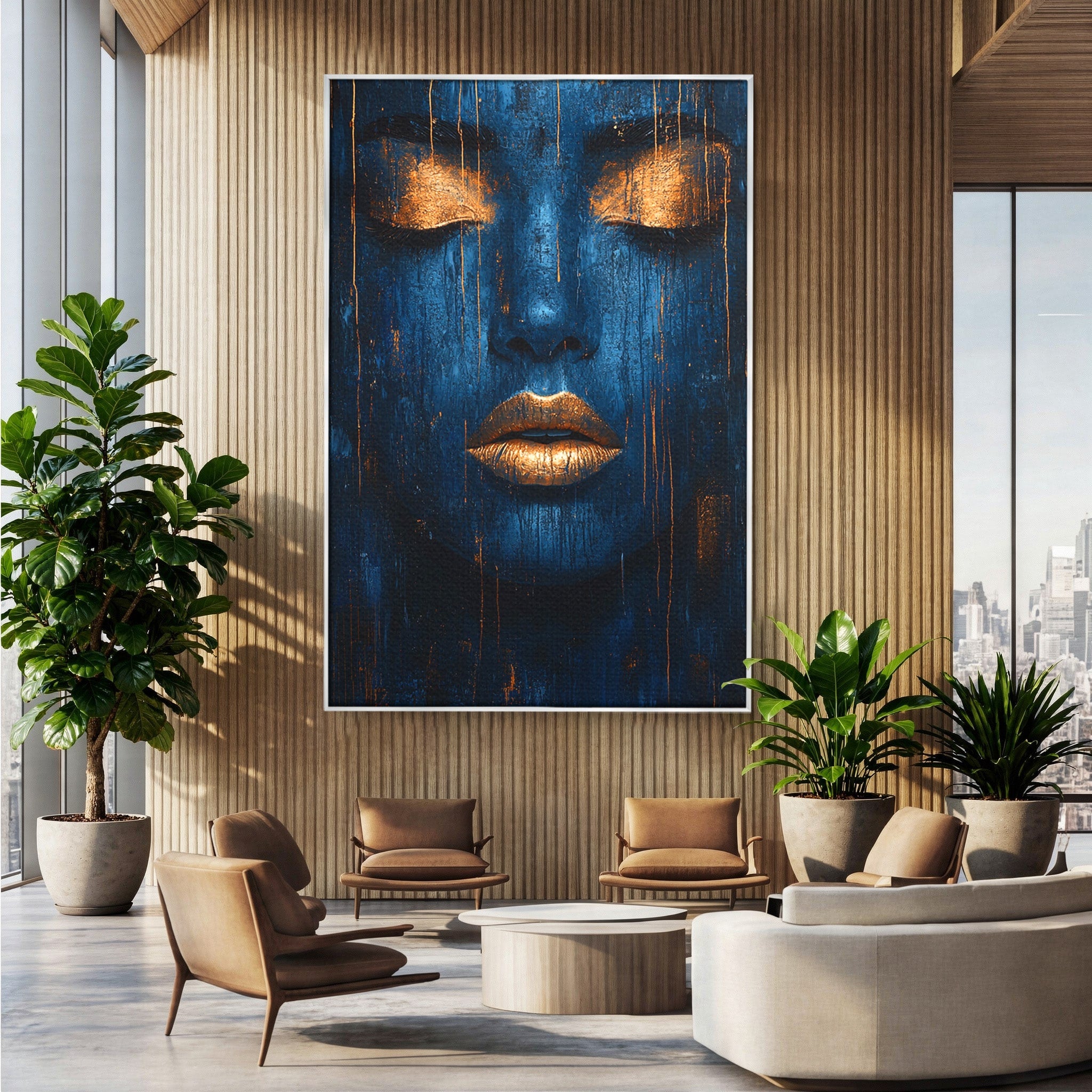 Tablou Canvas Premium LuxCanva® PI1283, Chipul Tacut, Albastru, Electric, Portret, Abstract, Mister, Dormitor, Culori Vibrante