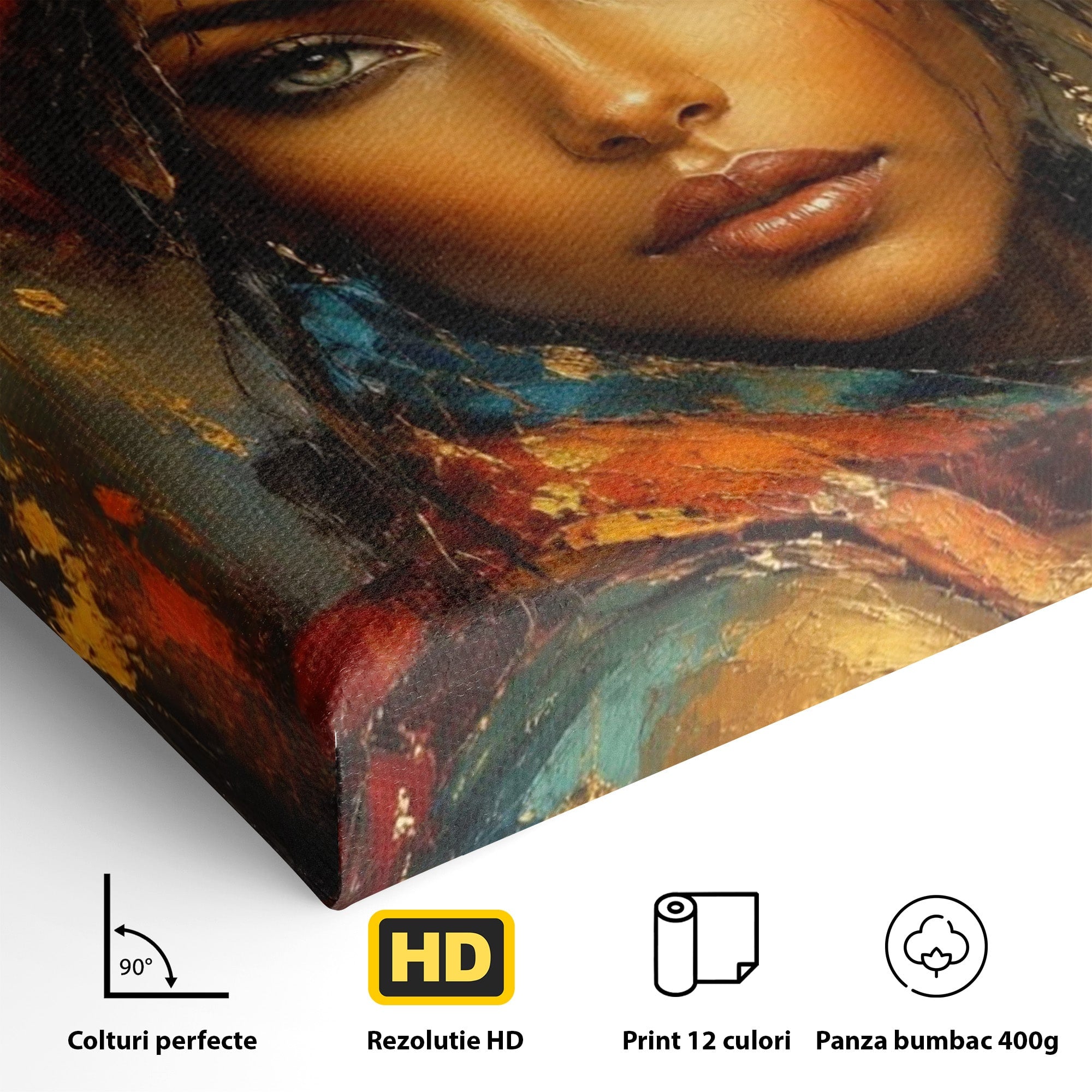 Tablou Canvas Premium LuxCanva® PI1284, Privire de Safir, Femeie, Orient, Exotic, Arta, Living, Dormitor, Culori Vibrante